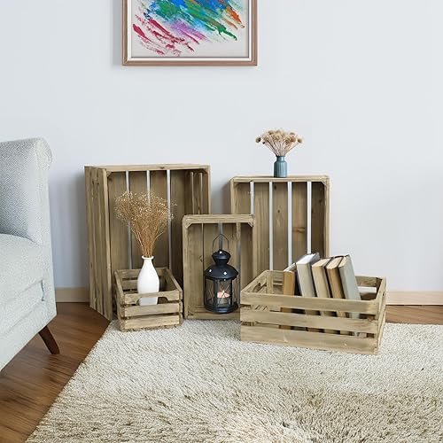 Miniatura 10 de MACVAD Juego de 3 cajas de madera sin terminar, cajas de almacenamiento de madera para exhibición, rústicas, estilo granja, cajas de almacenamiento