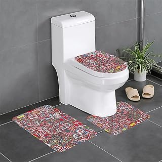 Wheres Where Waldo Party Wally Martin Handford Children Book 3-Piece Flannel Bath Mat Set, Super Absorbent Toilet Seat, and Soft Plush Bathtub Mat Floor 24x16in.