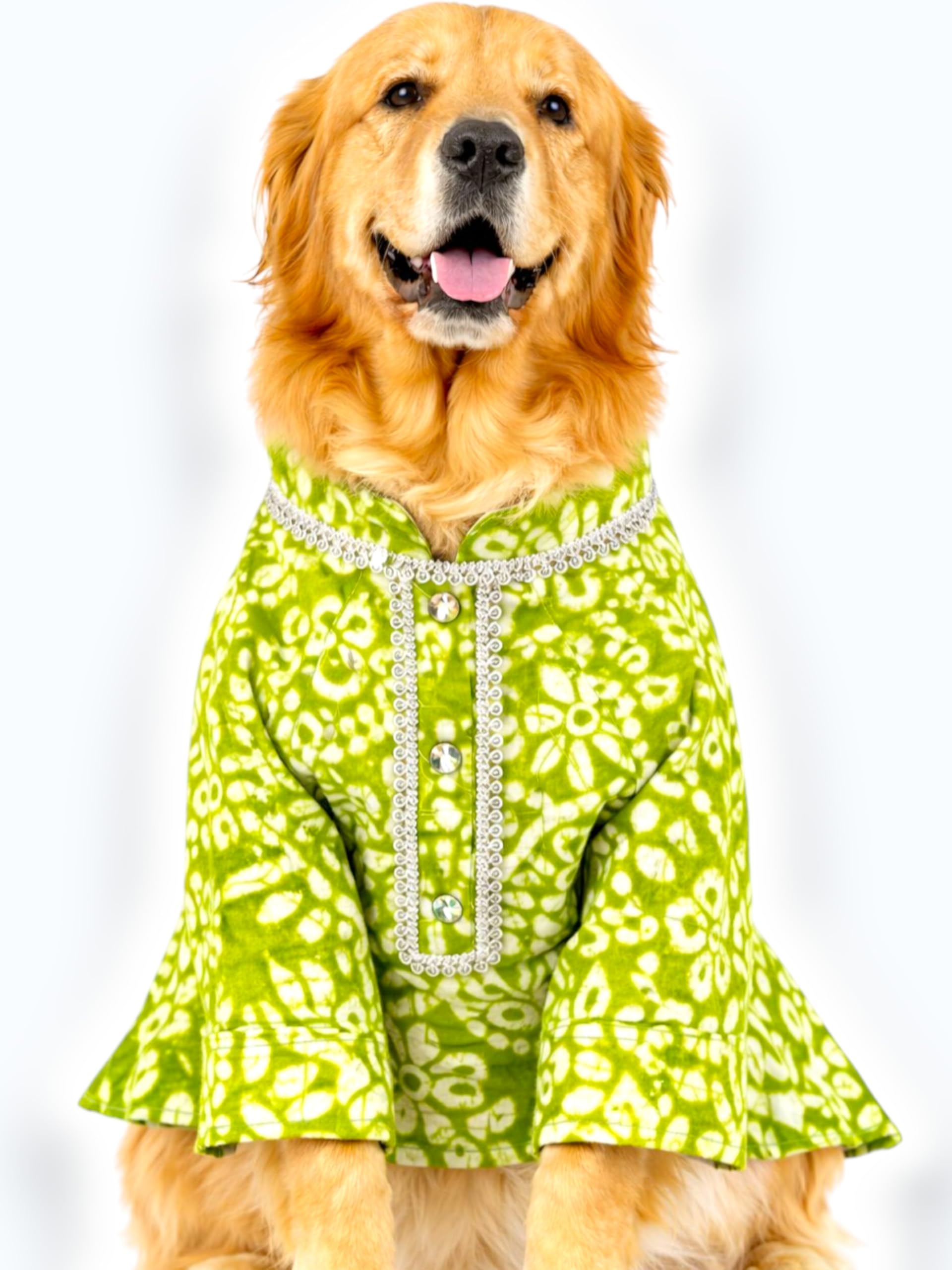 Festive Pure Cotton Dog Kurta with Mirror Work | Pet-Friendly Ethnic Wear with Matching Inner Layer | Comfortable & Breathable | Sizes XS to 4XL (Olive Green, XS)-image-32