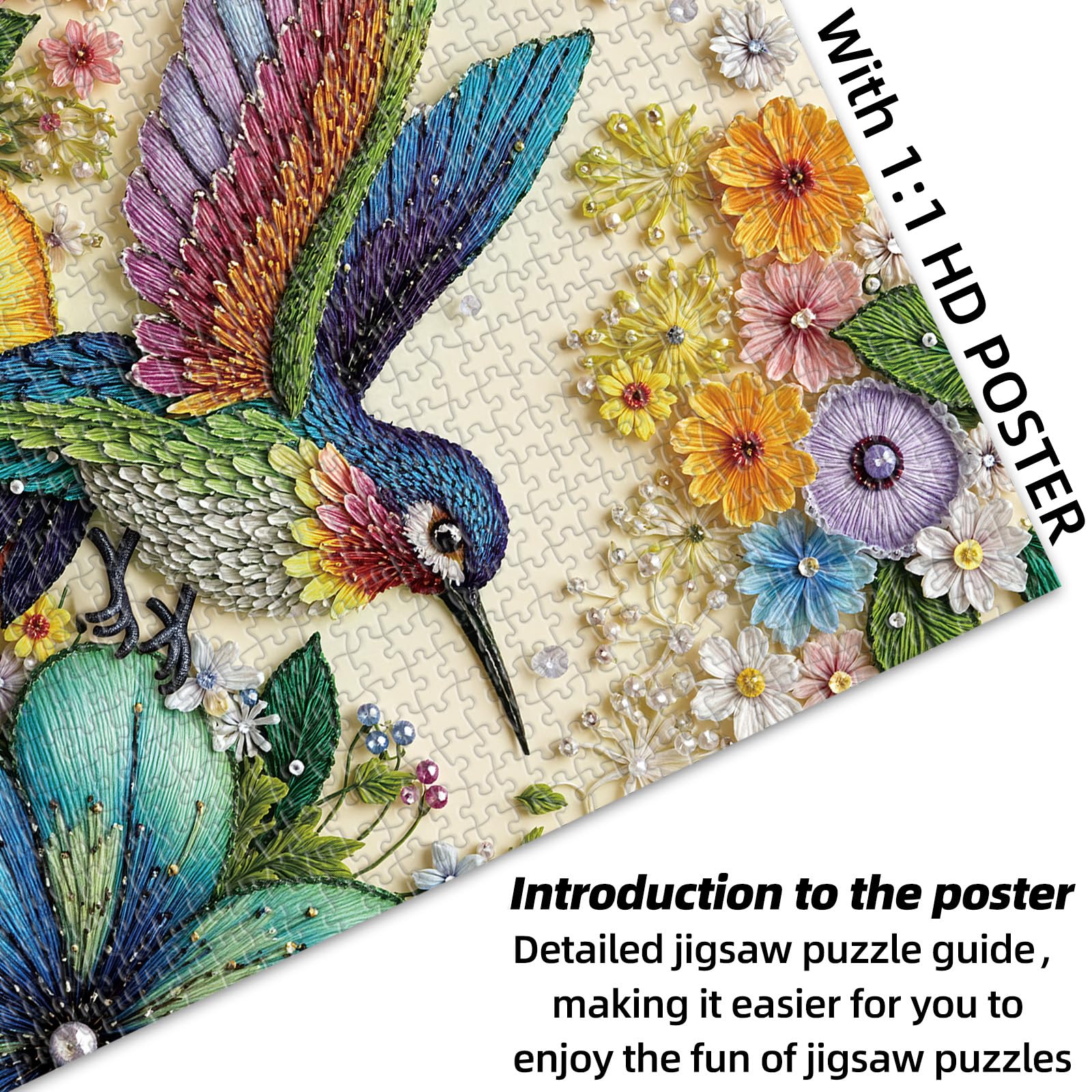 Sutinban Jigsaw Puzzle for Adult 1000 Piece Puzzles Beaded Hummingbird with Flowers Challenging Jigsaw Puzzles for Adults Gift Home Decor 70 * 50cm - Image 4