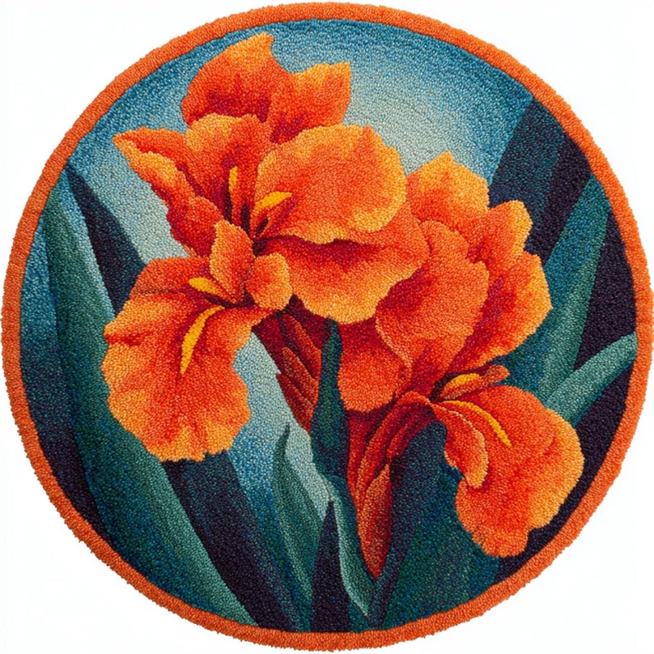 Kitquiver Rug Making Kit for Adults Orange Flowers 50x50cm