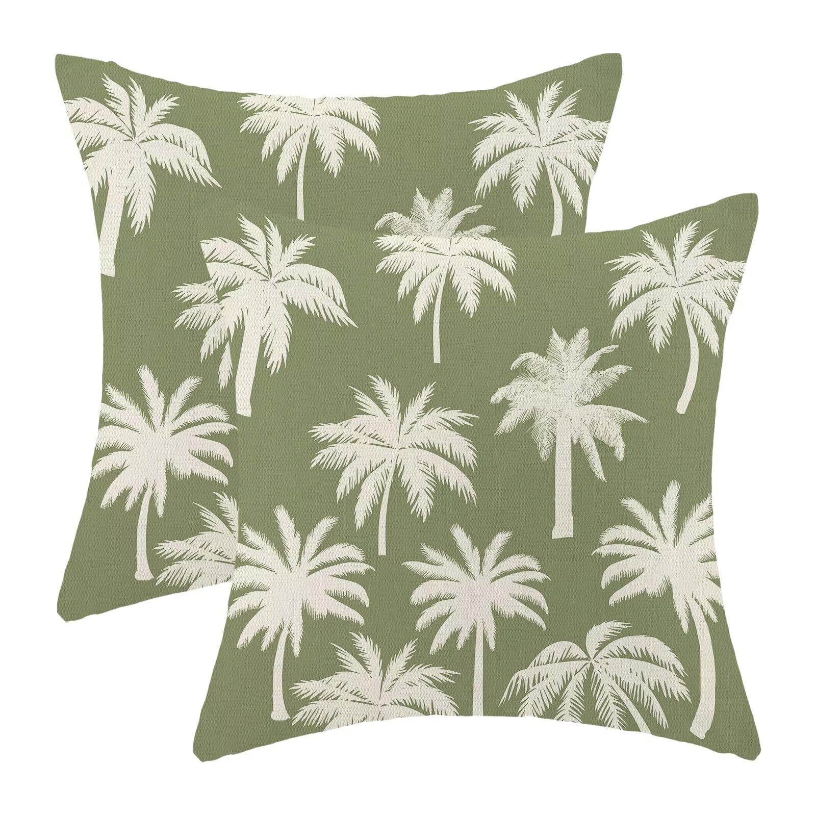 Palm Tree Pillow Covers 18x18 Inch Set of 2 Vintage Tropical Throw Pillow Covers Summer Outdoor Decorative Cushion Cover Sage Green Square Pillowcase for Sofa Couch Indoors Outdoors Decor