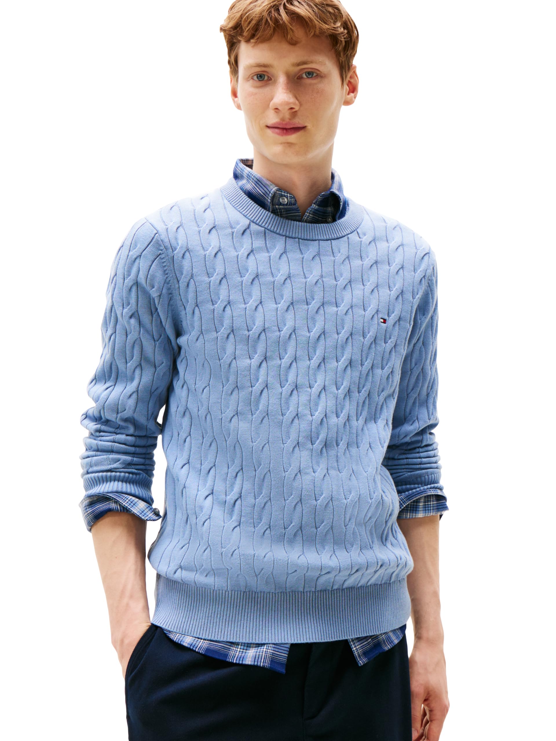 Tommy Hilfiger Men's Cable Knit Crewneck Sweater Lightweight Pullover