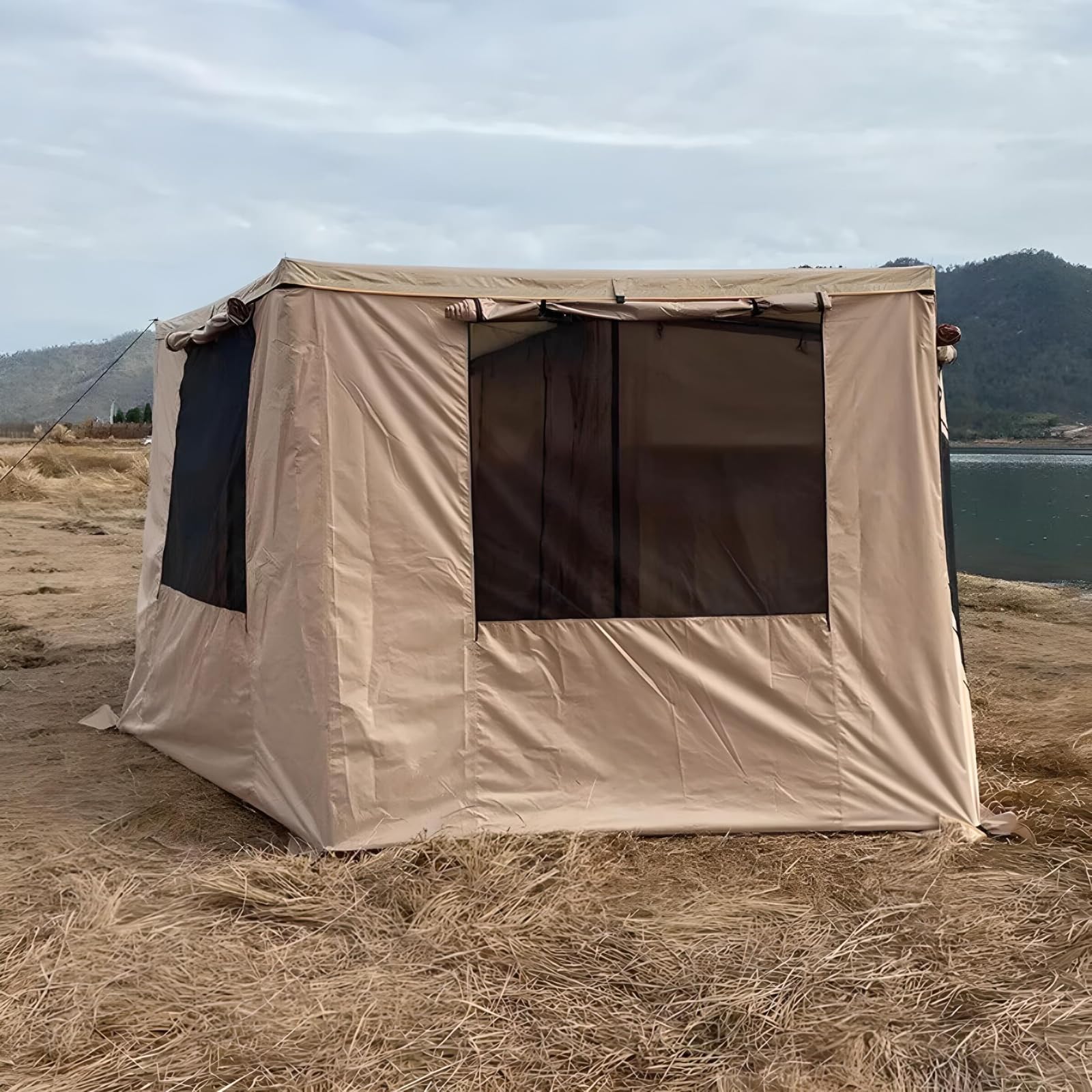 Khaki Automarkise/Zelt mit optionalen Vorzelt B:200xLx250xH200cm oder B:250xLx300xH200cm