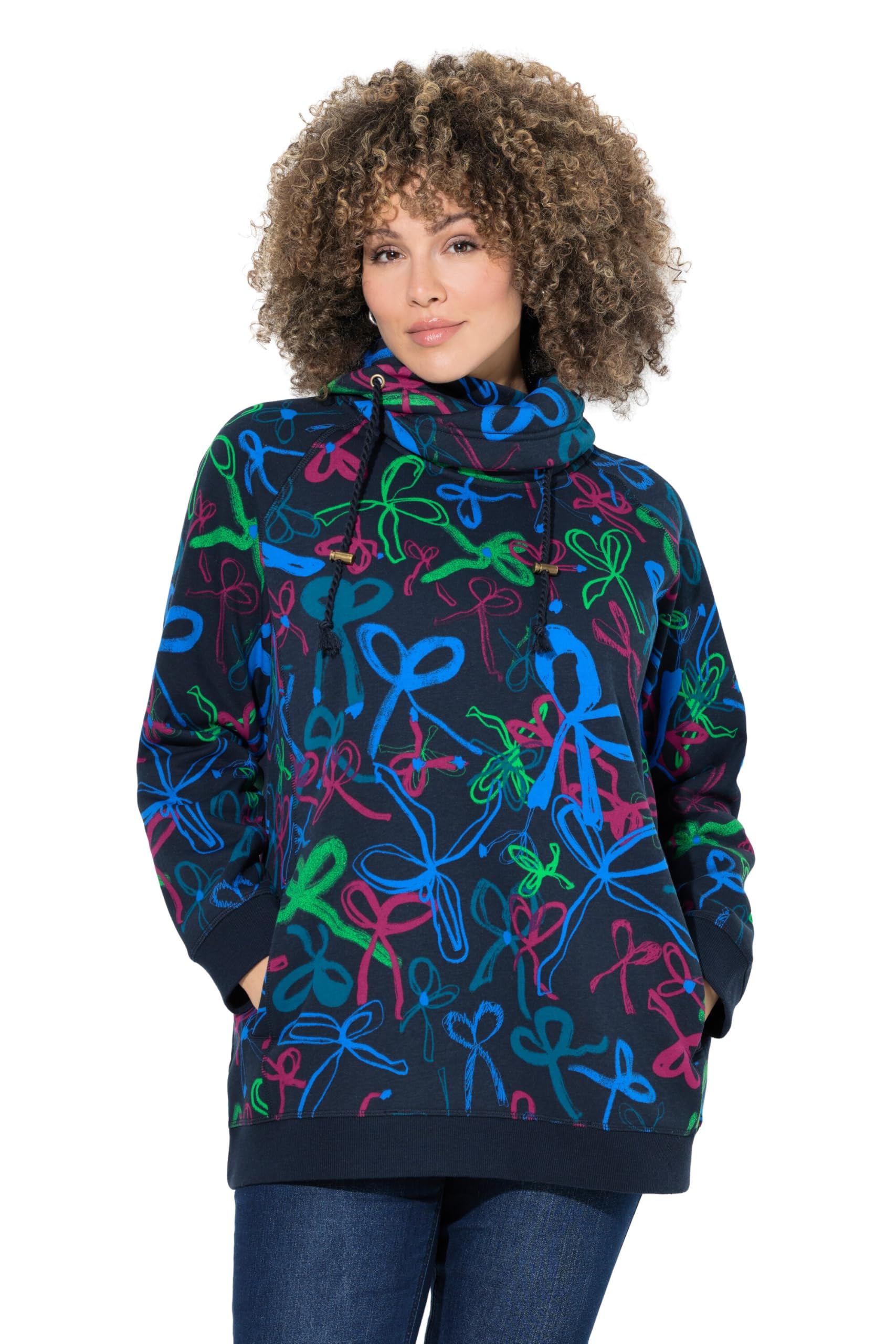 Ulla Popken Damen große Größen Übergrößen Plus Size Sweatshirt, Scribble-Muster, Stehkragen, Langarm 845022