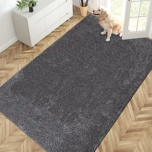 PURRUGS Easy Care Area Rug 4.5ft x 7ft, Non-Slip Washable Entryway Rug, Dog Door Mat, Stain Resistant Accent Rug for Hallway, Living Room, Bedroom and Mudroom, Light Grey-Dark Grey