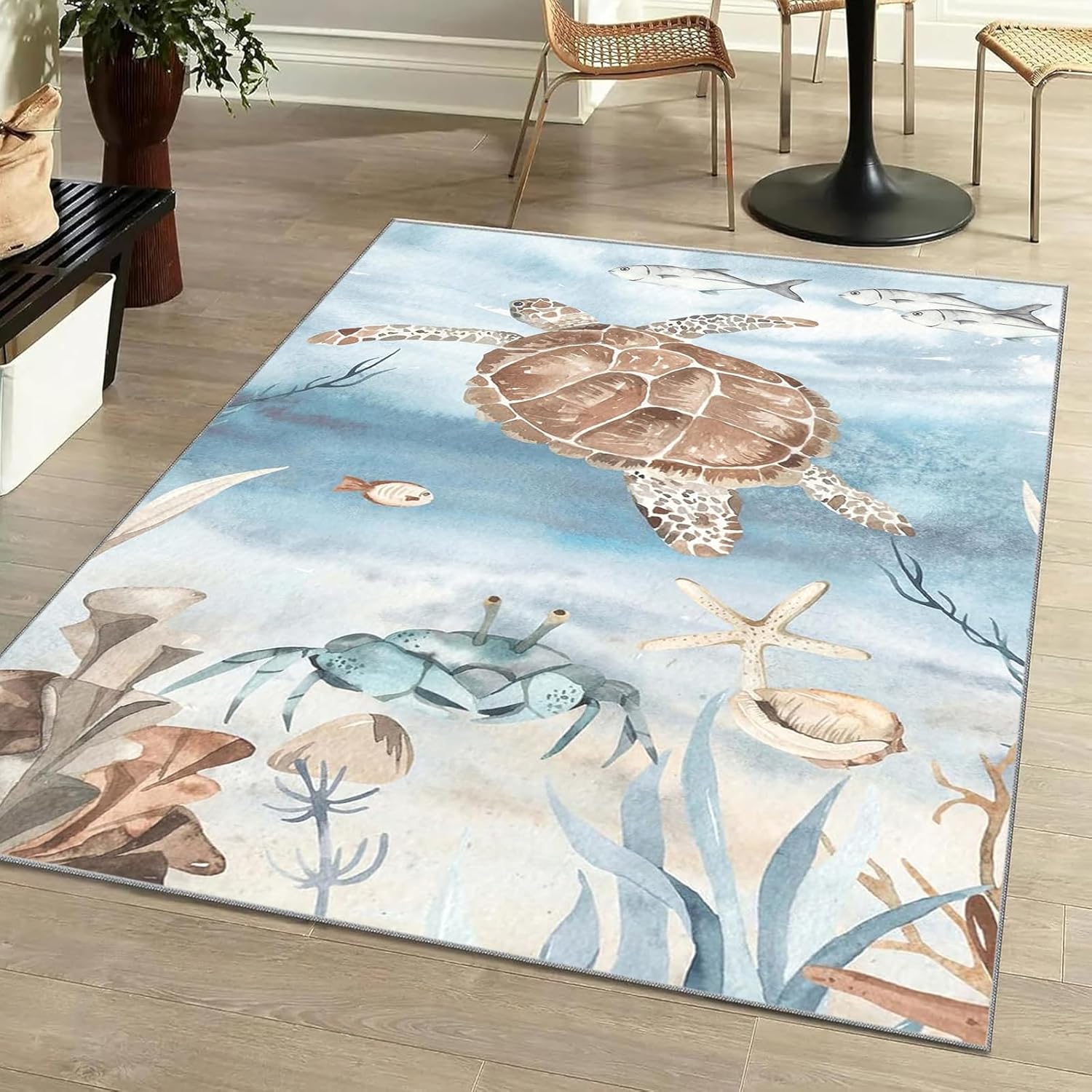 Coastal Starfish Area Rug 2x3,Washable Carpet Runner Rug for Bedroom,Kitchen,Living/Dining/Laundry Room,Area+Rug Large Bath Door Desk Floor Mat