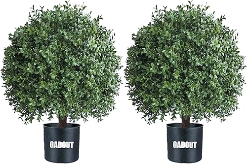 Árbol topiario artificial de boj de 24 pulgadas en T, juego de 2 topiarios artificiales en forma de bola de boj Resistente a los rayos UV, para