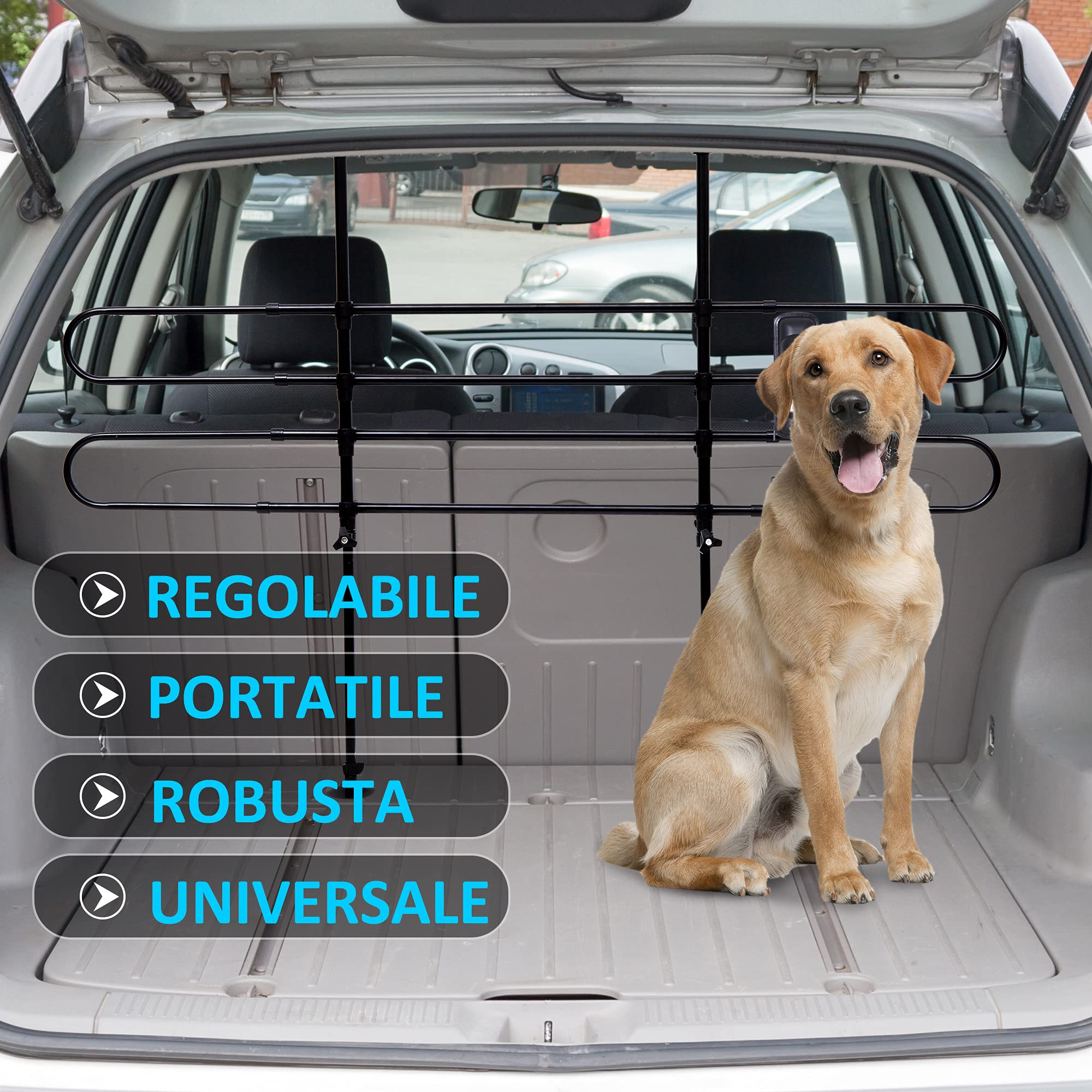 PawHut - Griglia di Protezione Regolabile per i Animali Domestici Adatto a Ogni Auto Nero