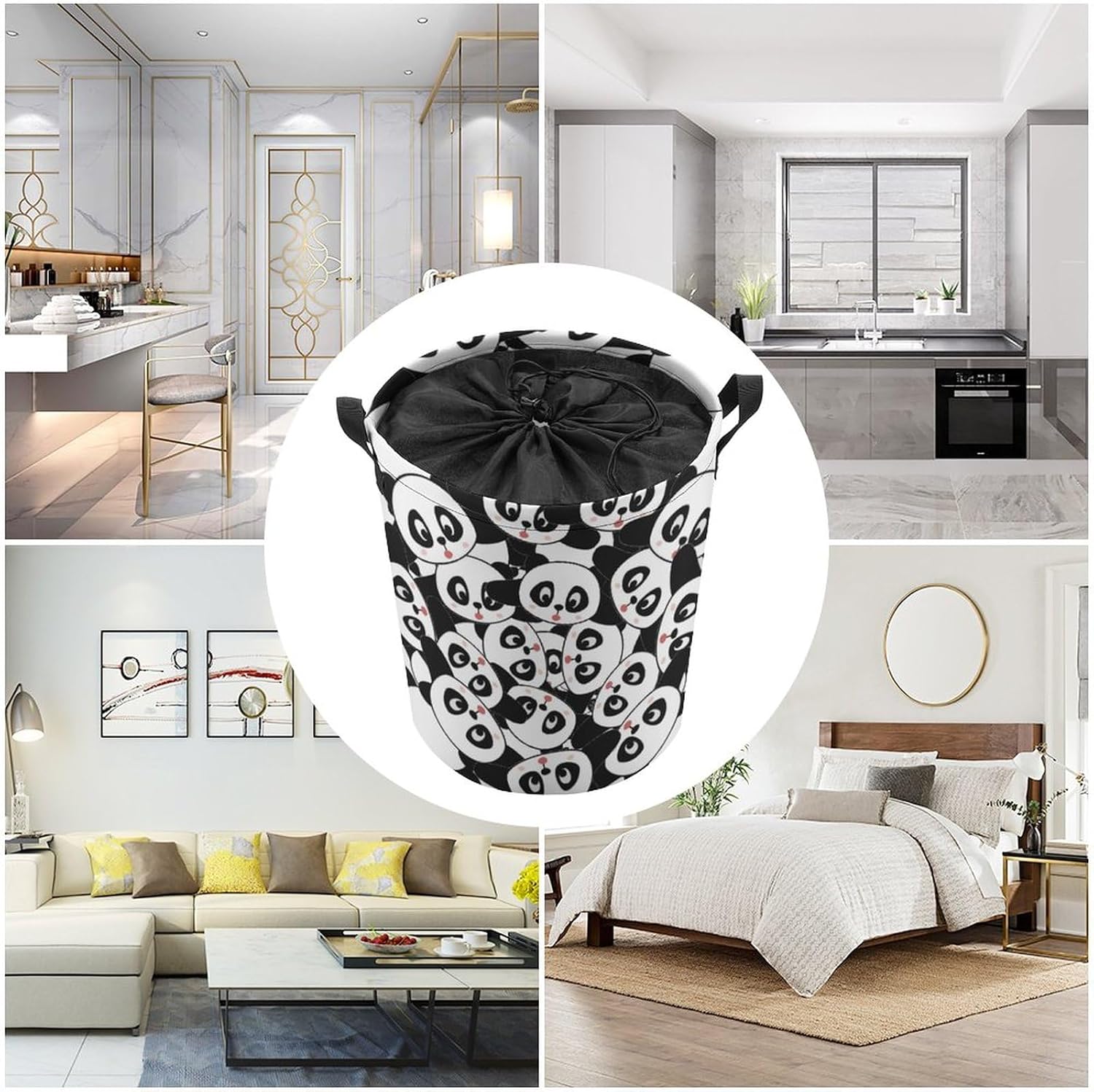 Lovely Cute Panda Waterproof Oxford Cloth Laundry Basket Cartoon Forest Animal Panda for Blanket Toys Dirty Clothes in Living Room Bathroom Bedroom One Size