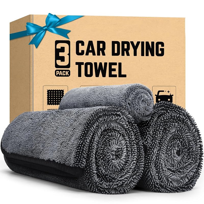 SMINDER Kit de Toalhas de Microfibra para Secagem Automotiva 91,4 x 61 cm, com Camurça de 30,5 x 30,5 cm, Cinza, 3 peças