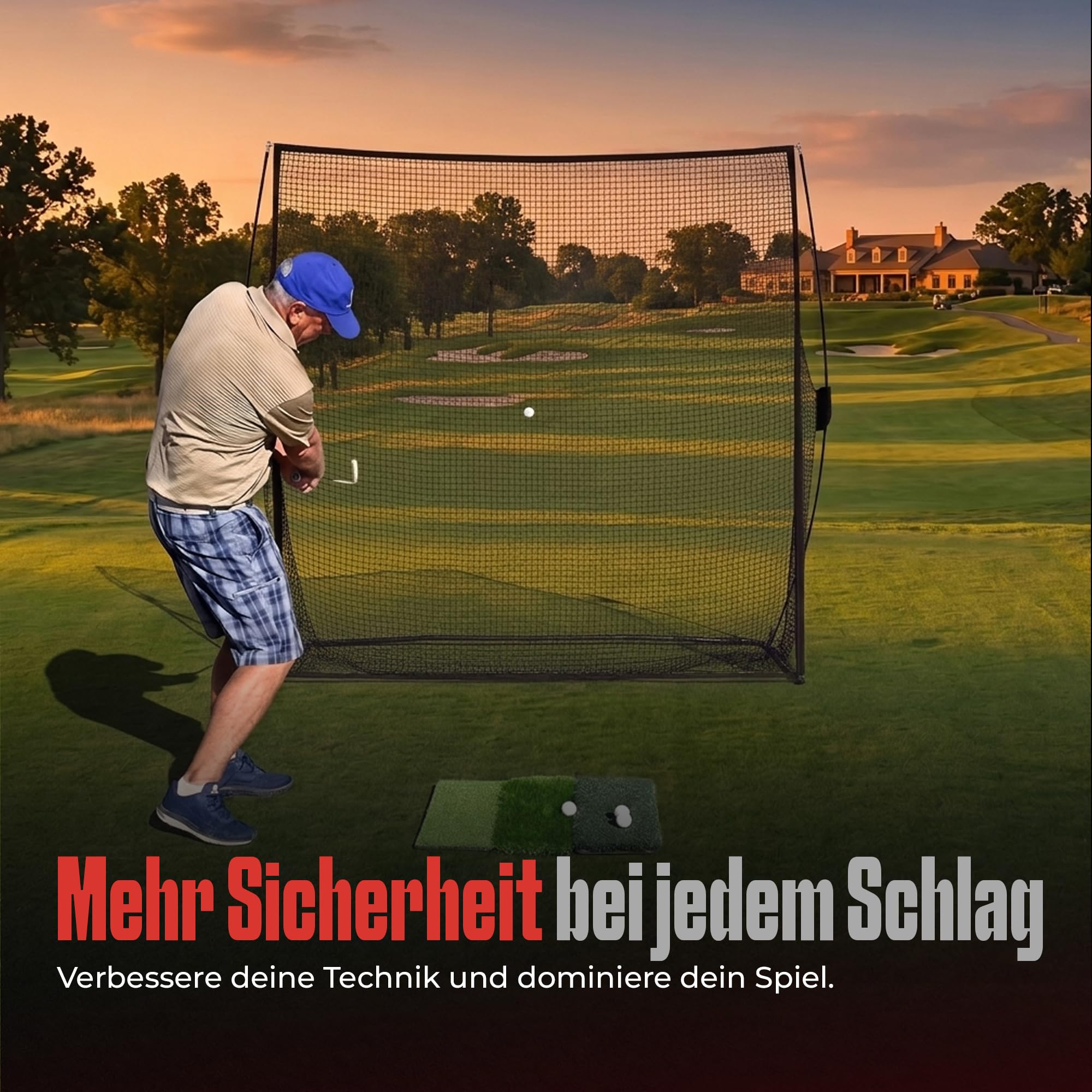 GainPlay Golf Abschlagsnetz – 310x207cm Trainingsnetz für Driving & Schlagtraining, Stabiler Rahmen, schneller Aufbau, tragbar mit Tasche – Golf Übungsnetz für Garten & Zuhause
