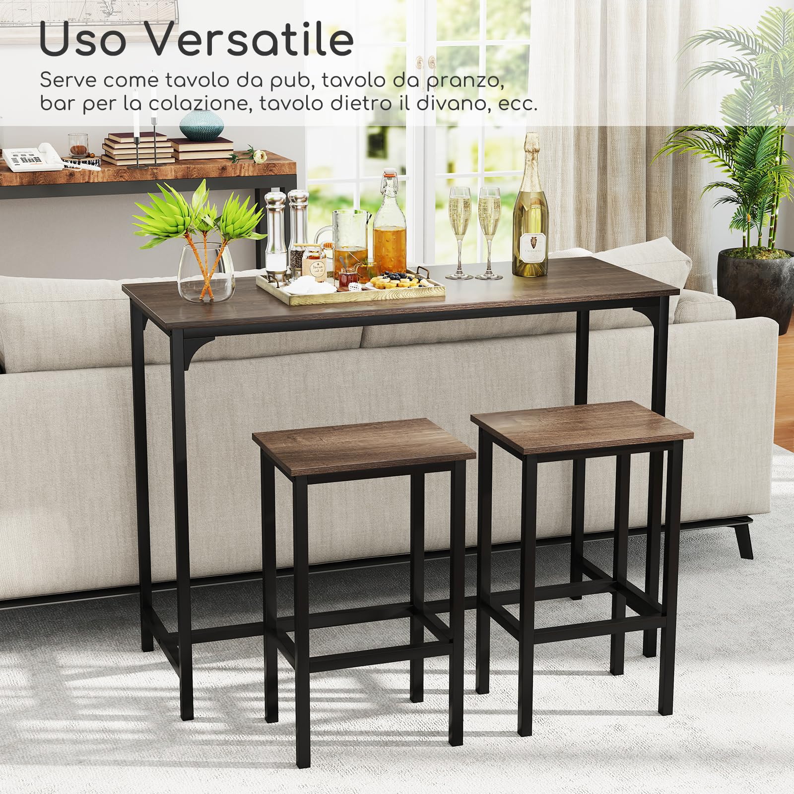 COSTWAY Tavolo con 2 Sgabelli in Metallo e Legno, Set da Pranzo 3 Pezzi, Tavolo Rettangolare da Cucina con 2 Sedie per Sala da Pranzo, Appartamento e Bistro, Stile Retrò (Grigio)