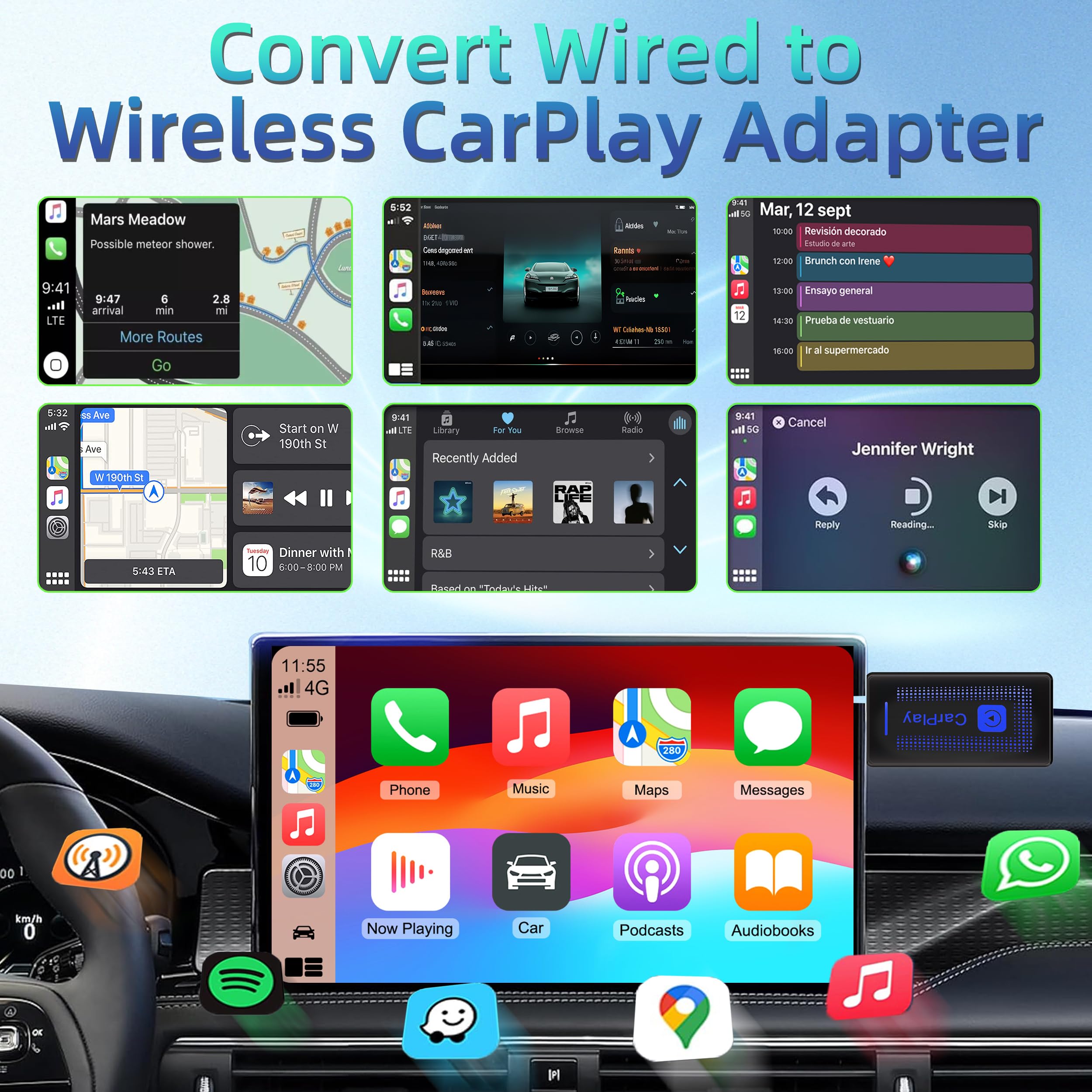 Adaptador inalámbrico CarPlay Mejorado (2025) para teléfono: conversor USB Plug & Play, reconexión automática, Compatible con vehículos de 2016+ e iOS 10+