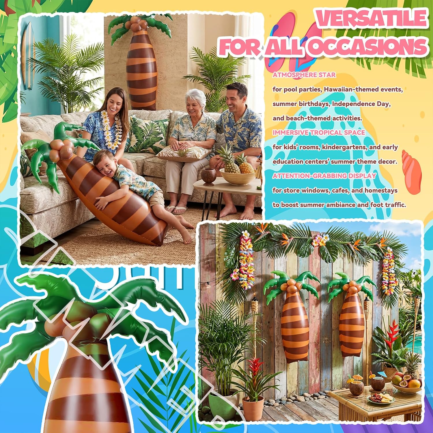 Soaoo Inflatable Pool Float Raft 36'' Hawaiian Palm Tree Summer Beach Swimming Large Floating Luau Tropical Blow up Surfboard for Pool Beach Party Decorations image 4