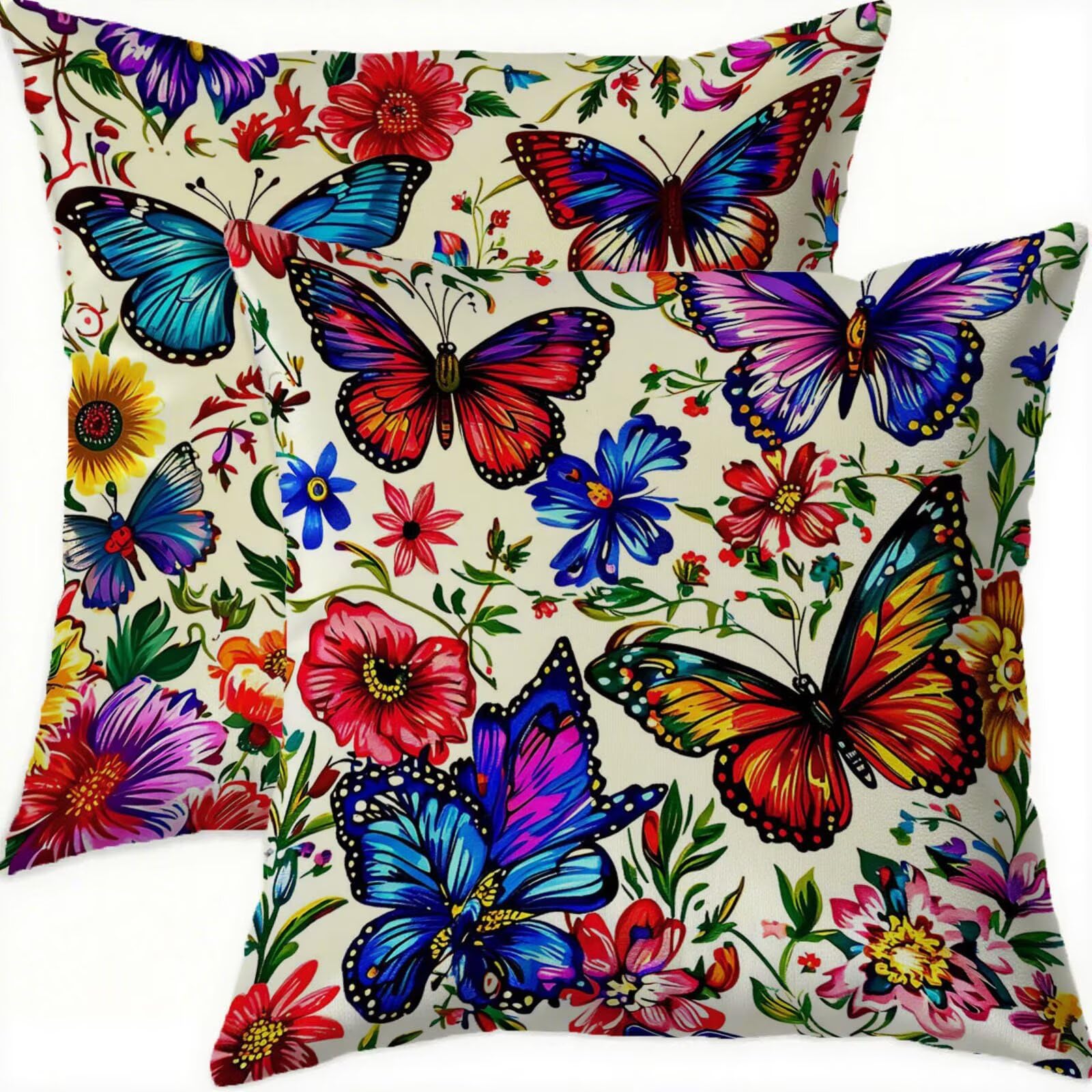 Housse coussin 80x80cm salon et chambre décor papillon vintage