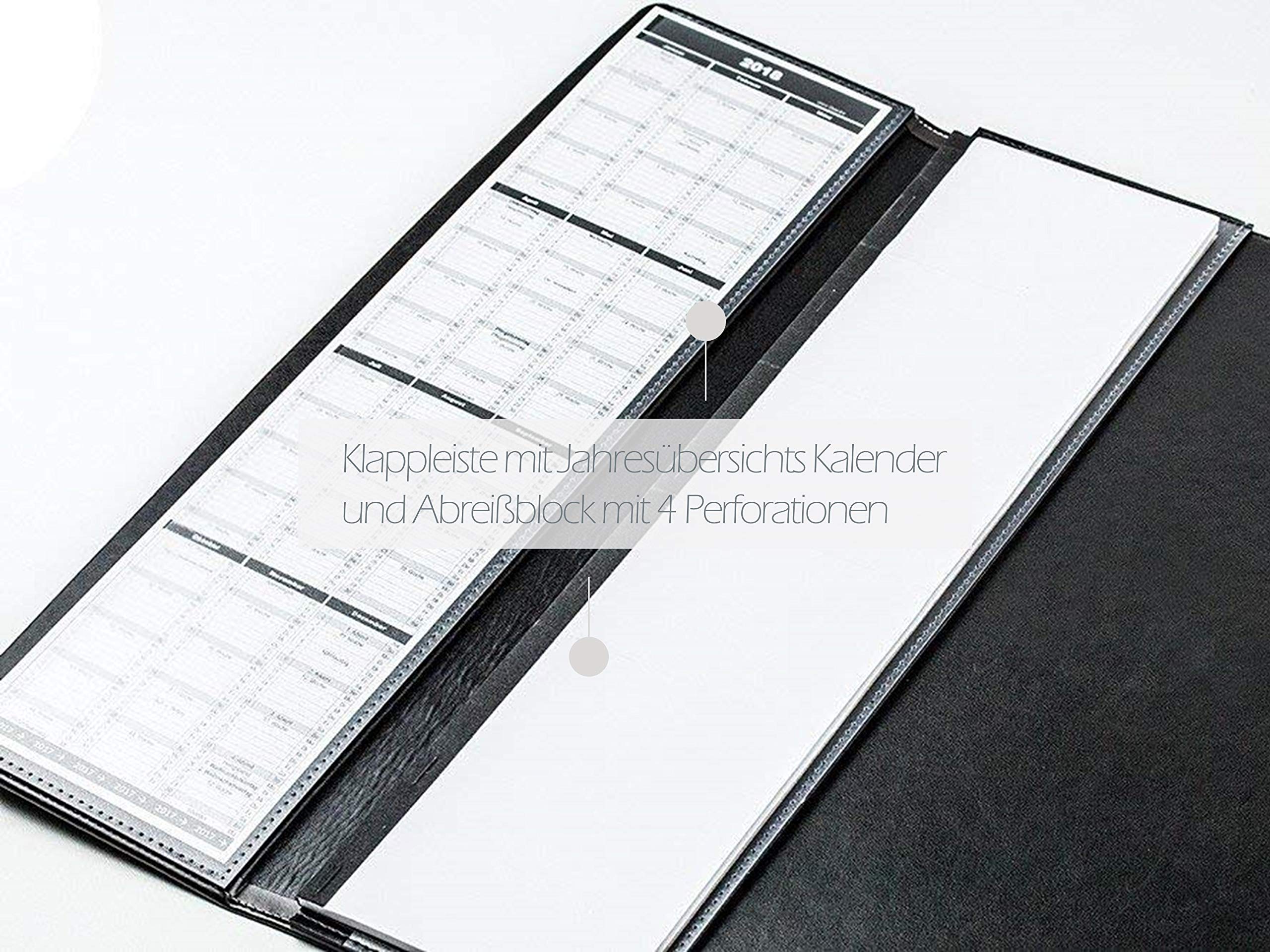 DELMON VARONE - Personalisierbare Schreibtischunterlage mit Klappleiste inkl. Block und Kalender 2026/2027, Cambridge Top Grain Leder schwarz/braun Rutschfeste Schreibunterlage abwaschbar 66x43 cm