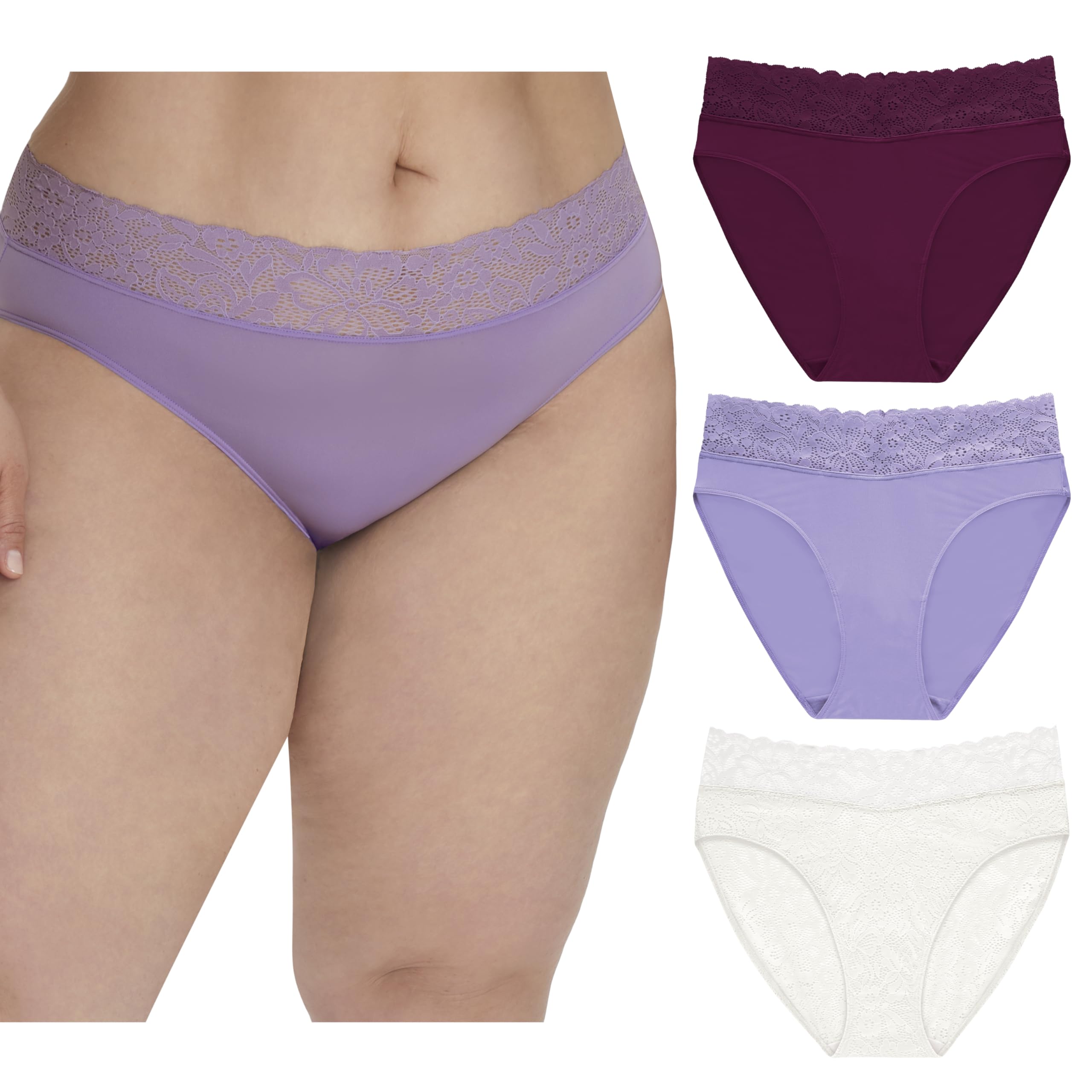 Maidenform Women's Underwear, Perfect Fit Hi-Cut Panties, Stretch Lace High-Leg Underwear for Women, 3-Pack