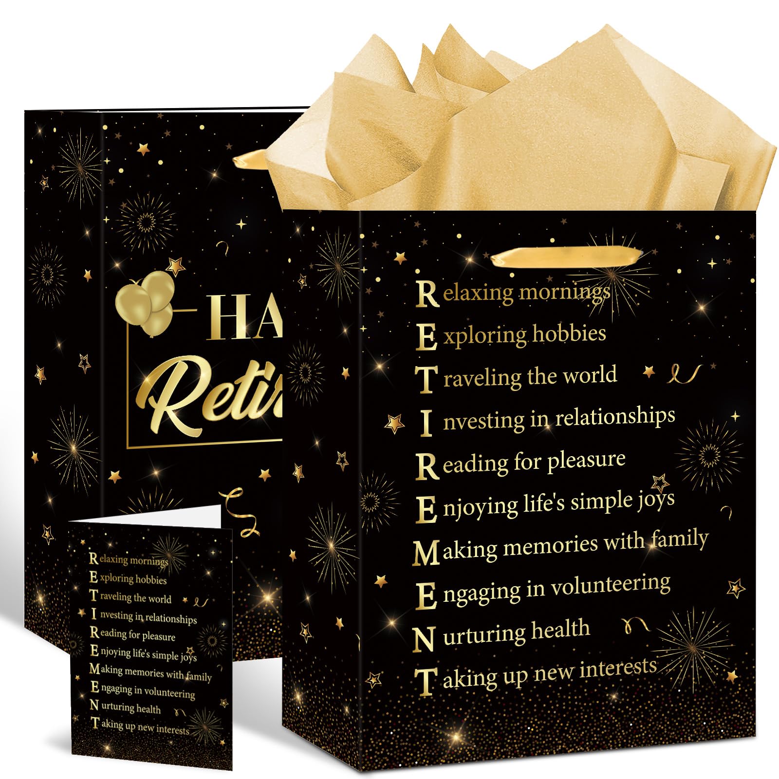 Retirement Gift Bag Set With Card & Tissue - Blue Silver Theme For Coworker Farewell Party Decor