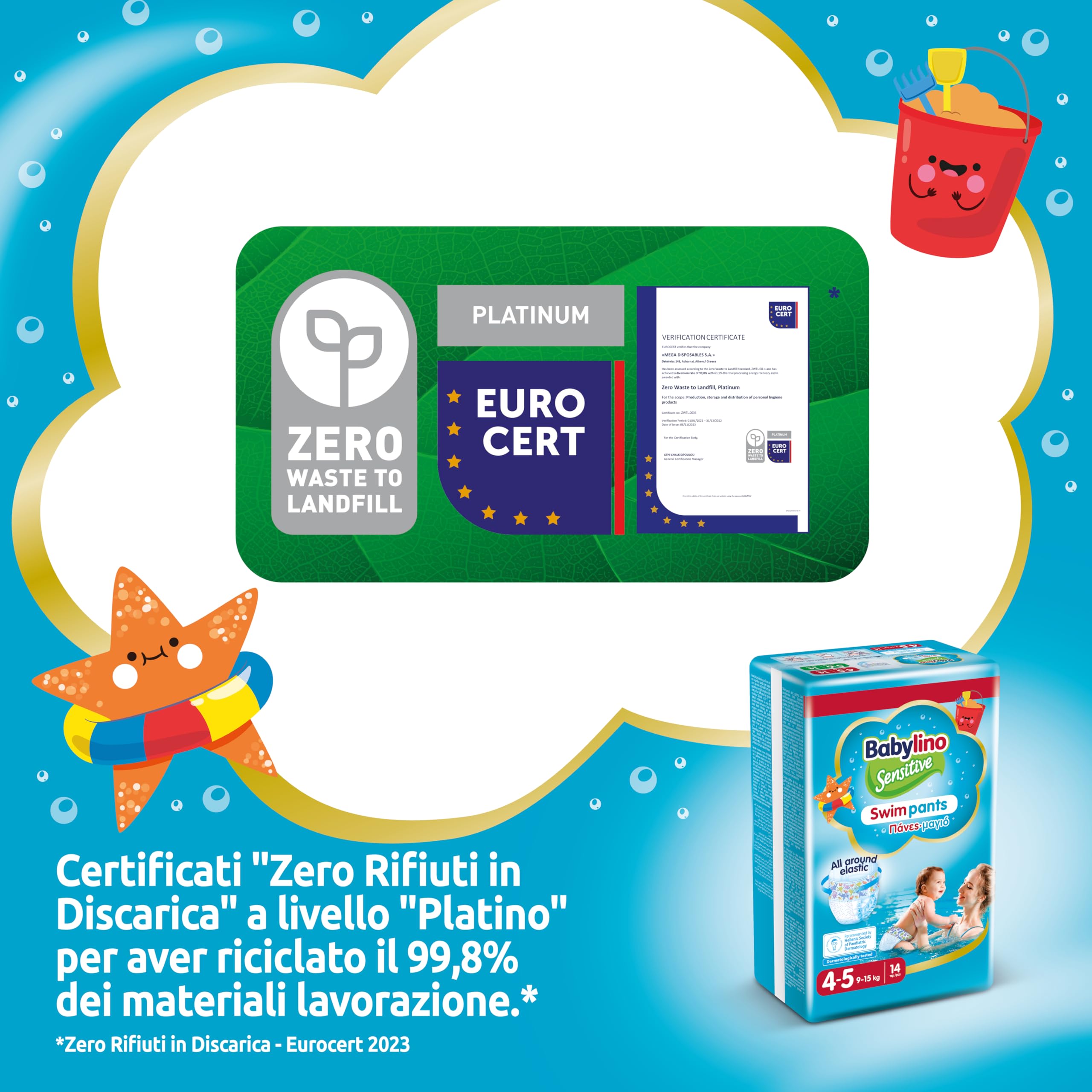 Babylino Sensitive SwimPants Pannolini Mare Piscina Taglia 4-5 (9-15kg) 14 Unità