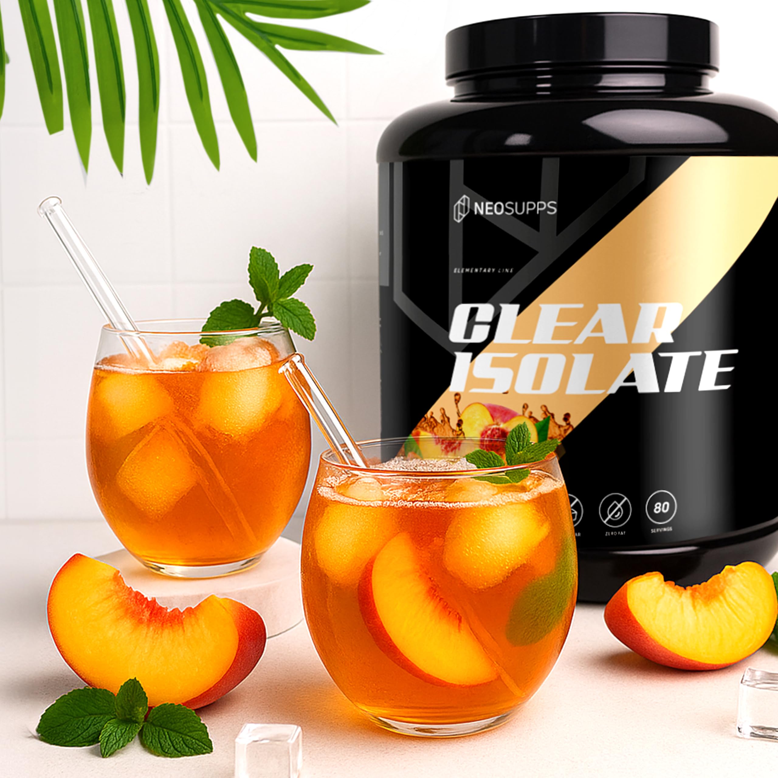 NEOSUPPS Clear Whey Isolate Peach Ice Tea 2000g, Made in Germany, Leichtes wasserlösliches Whey Isolat Protein Pulver, perfekte Alternative zu Limo & Fruchtsäften, Hochwertiger Molkenprotein Isolat