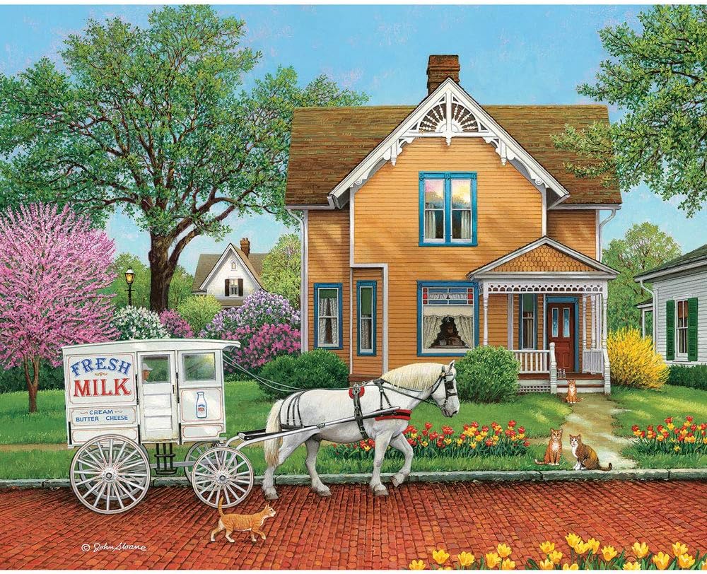Bits and Pieces – 300 Piece Jigsaw Puzzle for Adults – The Next Stop - Classic Milkman Delivery Jigsaw Puzzle by Artist John Sloane, Completed Puzzle Size: 18" x 24"