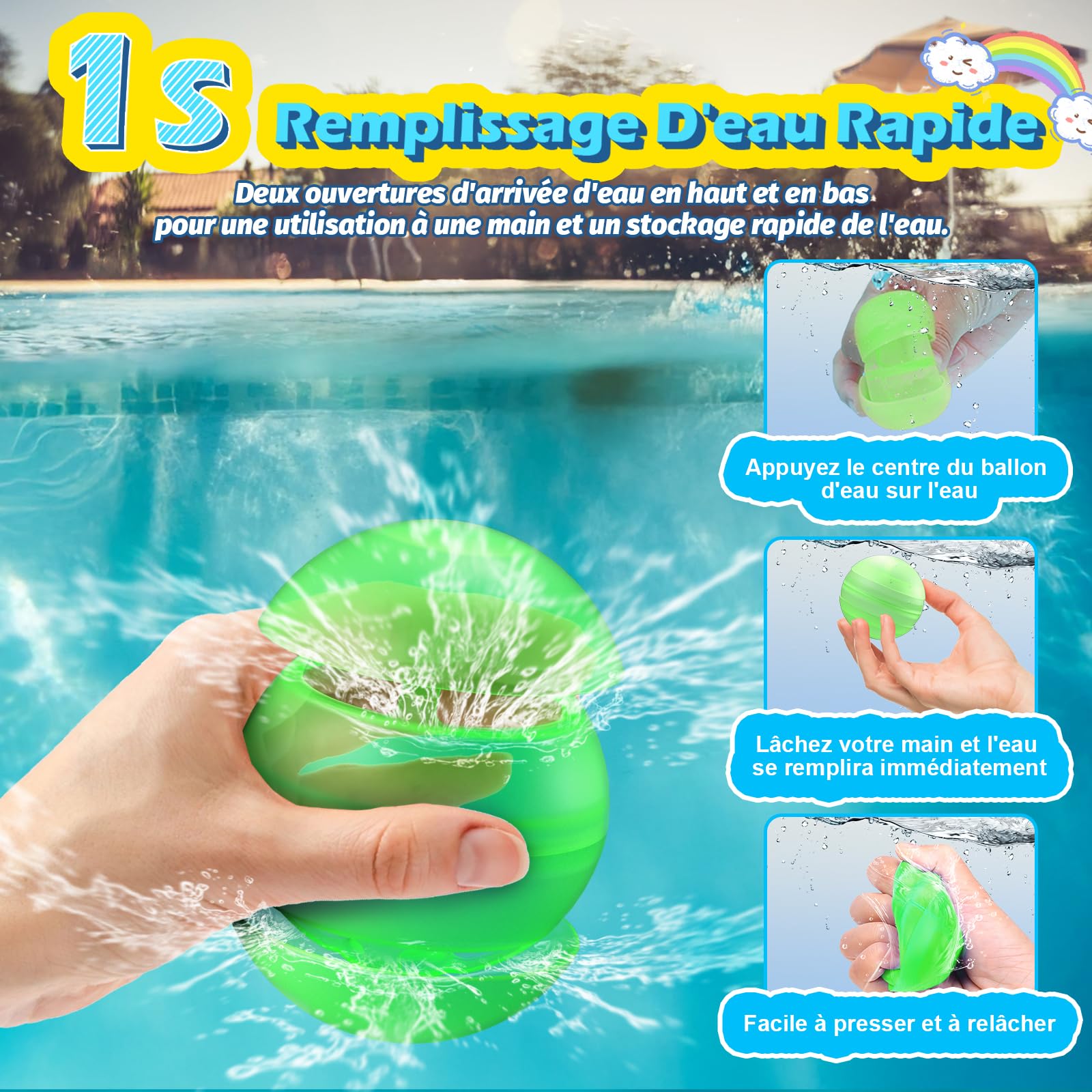 12 Pcs Ballons a Eau Réutilisable [Remplissage Rapide D'une Seule Main] Ballon d'eau à fermeture Automatique pour Enfants/Adultes, Jouets D'été pour Enfants de 3+, Sans aimant & Sécurité