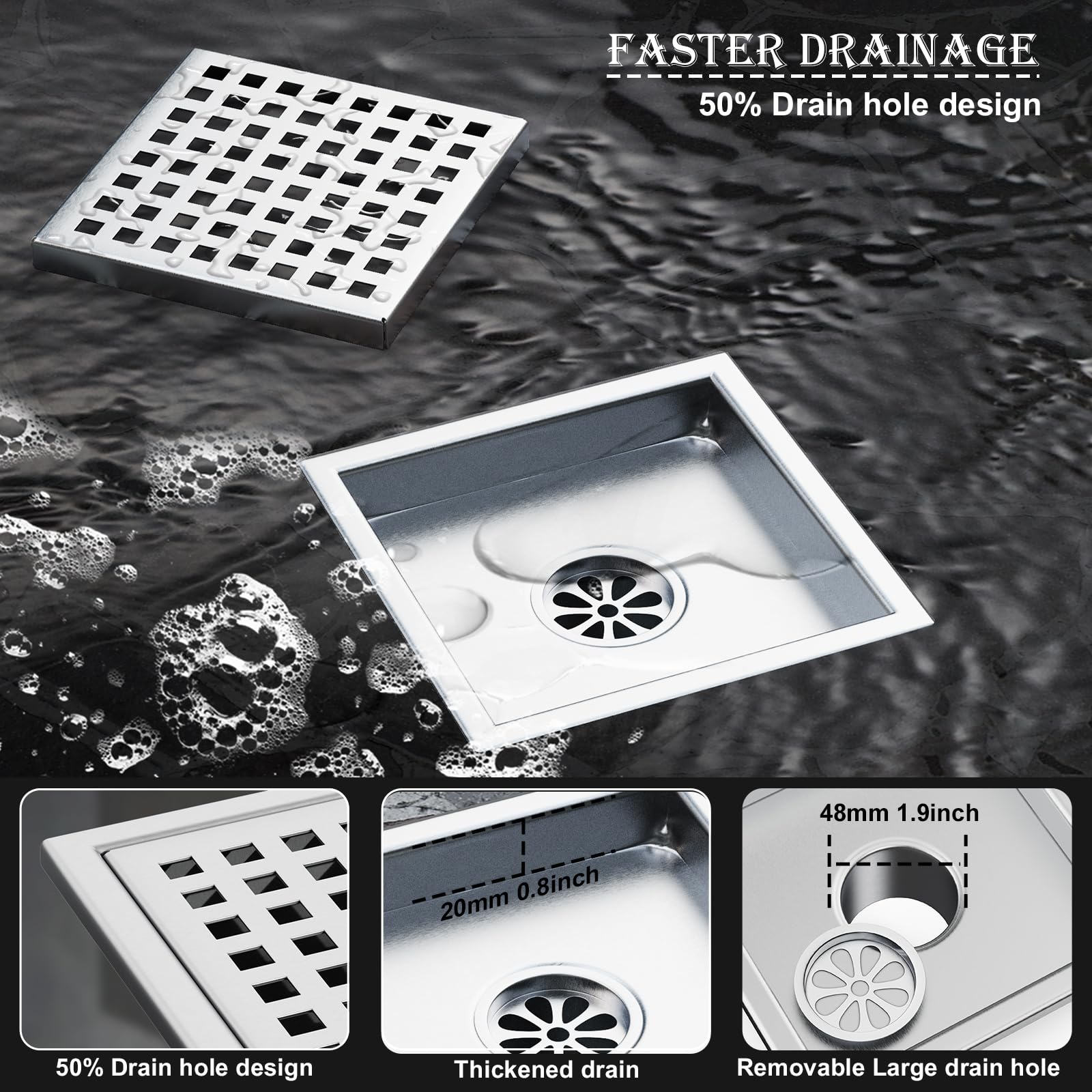 Drenaje de ducha de 10 cm, coladores de drenaje de azulejos de baño, para tubos de 2 o 3 pulgadas, níquel cepillado, acero inoxidable, desagüe de ducha, inserto de baño con brida extraíble estilo