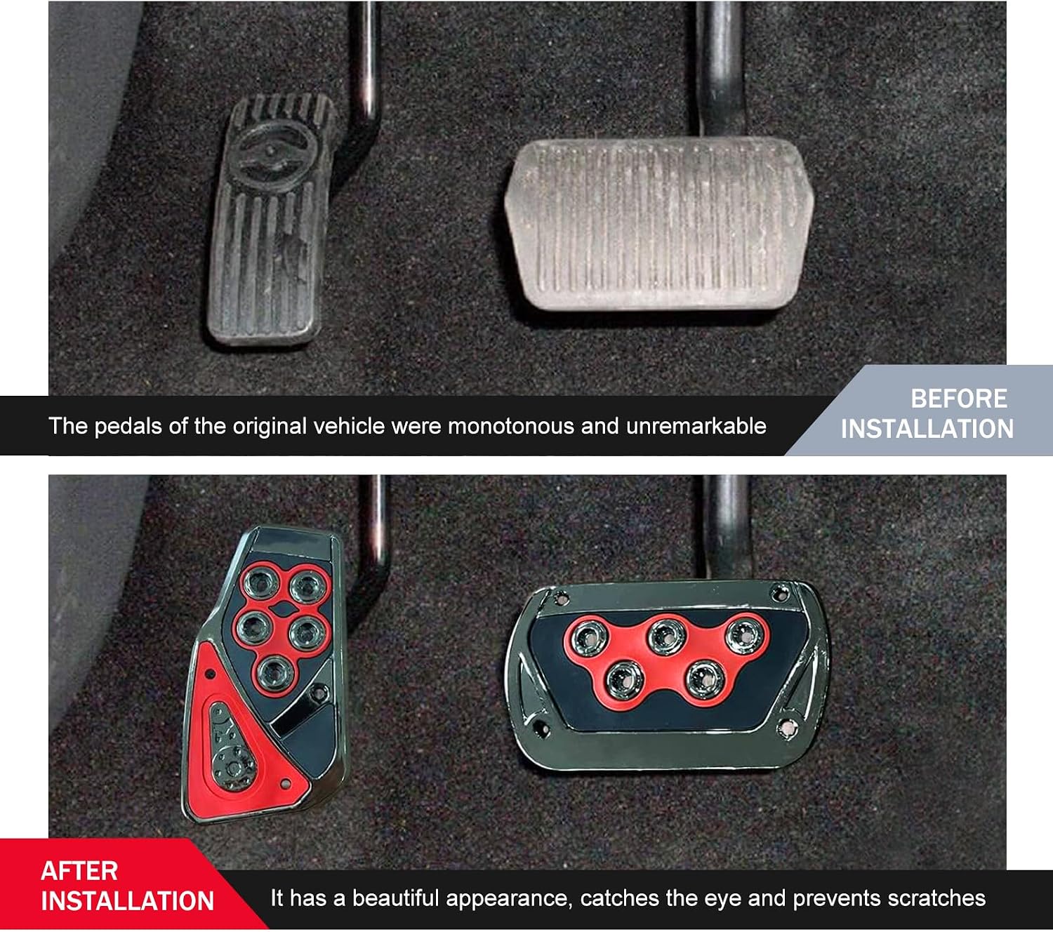 2 PCS Car Pedal Pads, Automatic Transmission Brake and Accelerator Pedal Covers, Universal Accessories for Most Cars (Red)