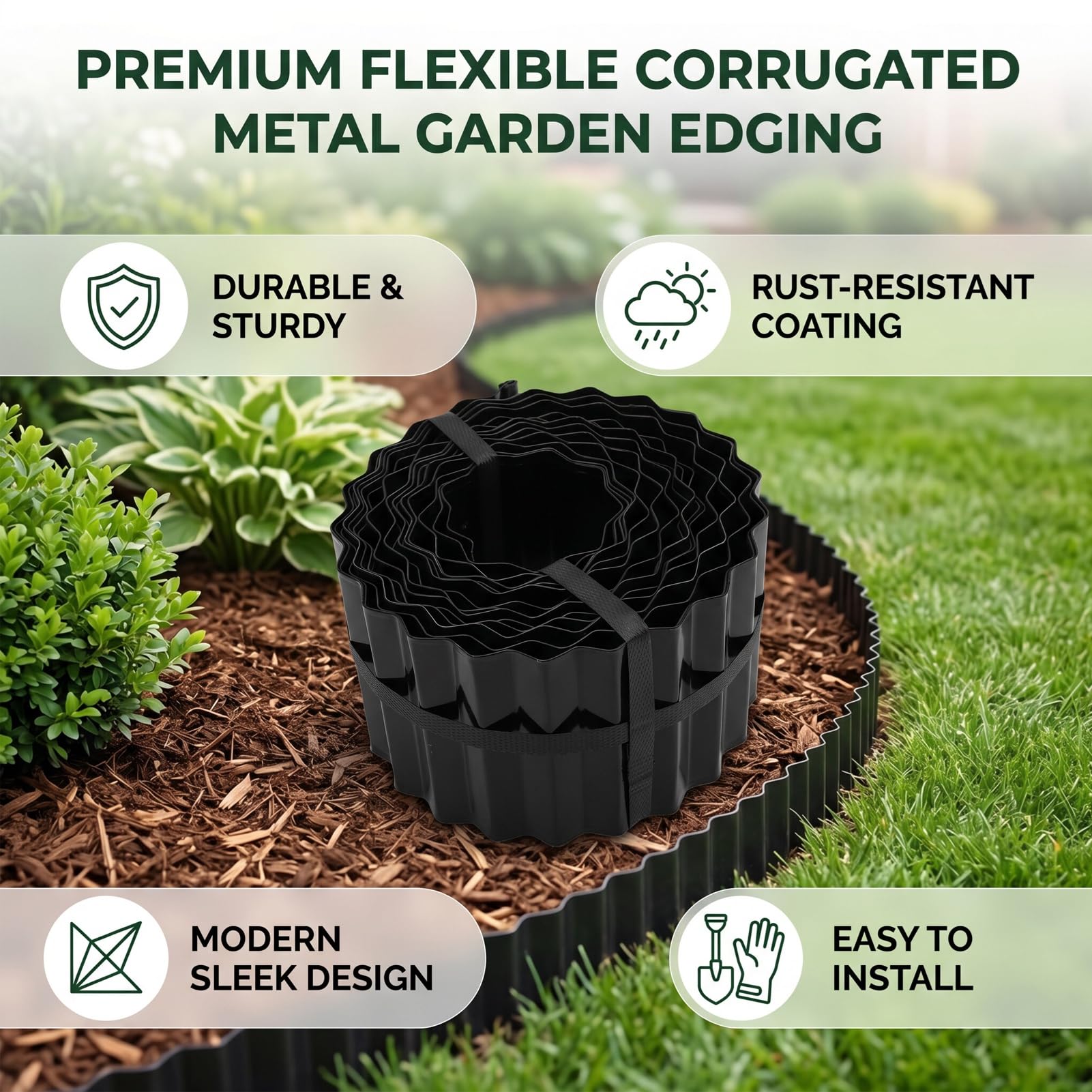 Hyuduo Bordure de Jardin en Métal Durable Noir, Liseré pour Parterre de