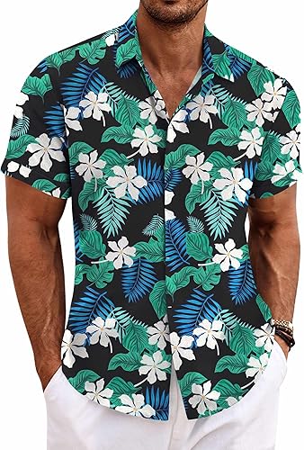 Miniatura 13 de COOFANDY Camisas de lino para hombre de manga corta, camisas casuales con botones para hombre, camisa de playa de verano, camisa para boda