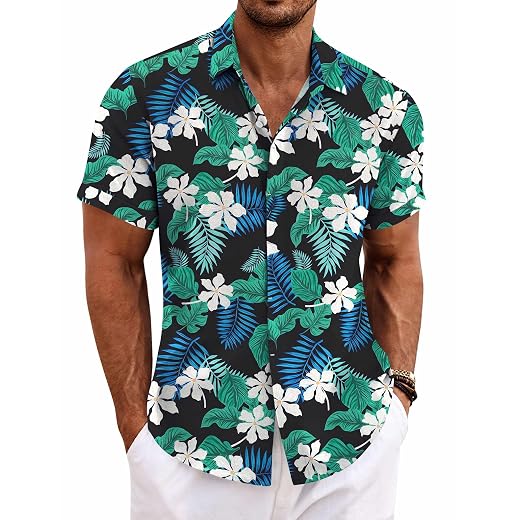 COOFANDY Men's Linen Shirts Short Sleeve Casual Shirts Button Down Shirt for Men Beach Summer Wedding Shirt