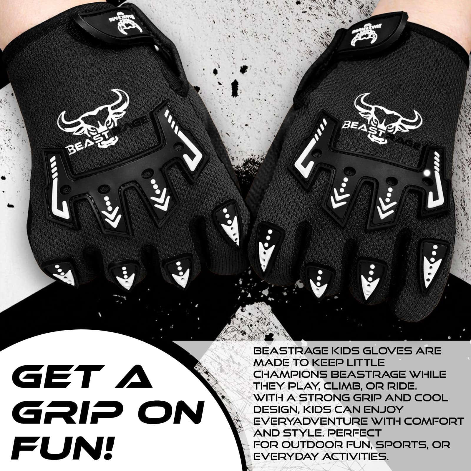 BEAST RAGE Guantes de bicicleta para niños, guantes de motocross y BMX para niños y niñas, agarre antideslizante, transpirables, ligeros, guantes de moto para niños