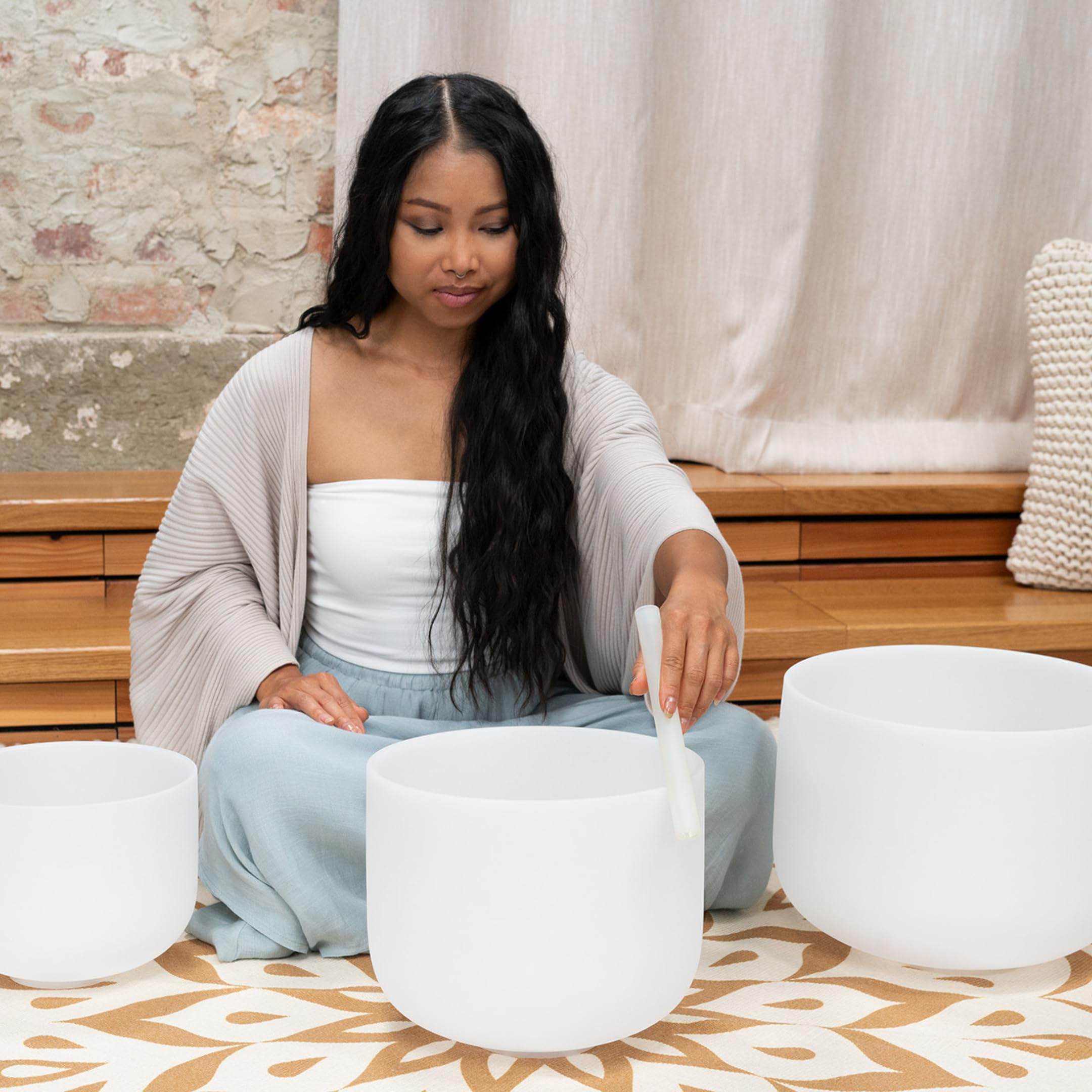 Sonic Energy Set di 3 campane tibetane in cristallo, 432 Hz, tono A4/F4/D4, per meditazione, yoga, guarigione del suono, include 2 bacchette e anelli in silicone (CSBSETAFD)