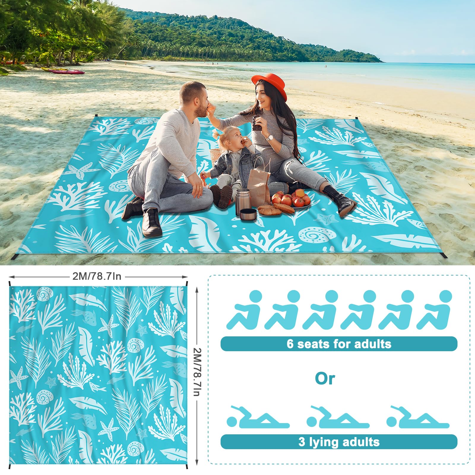 Couverture de plage sans sable 210 x 200 cm, couverture de pique-nique, imperméable