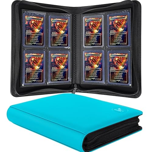 KUOOKING Toploader Binder, Holds 128+ Toploaders, 4 Pocket Top Loader Card Storage Case, Double-Sided Pockets for trading card in 3 x 4'' Toploaders（Blue） - Blue