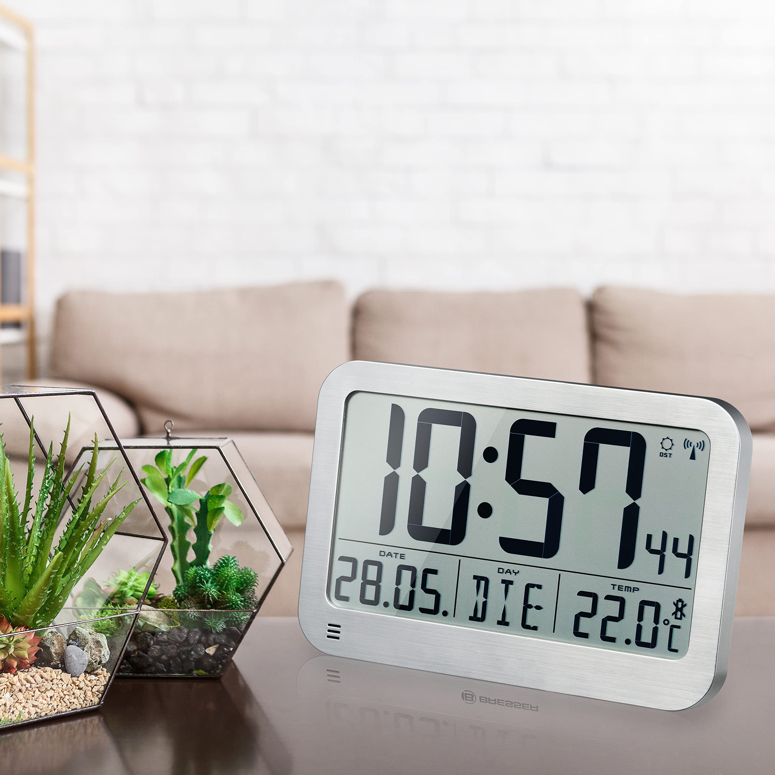 Optus digitale Wanduhr MyTime MC LCD Wand Tischuhr 225x150mm mit Thermometer, silber