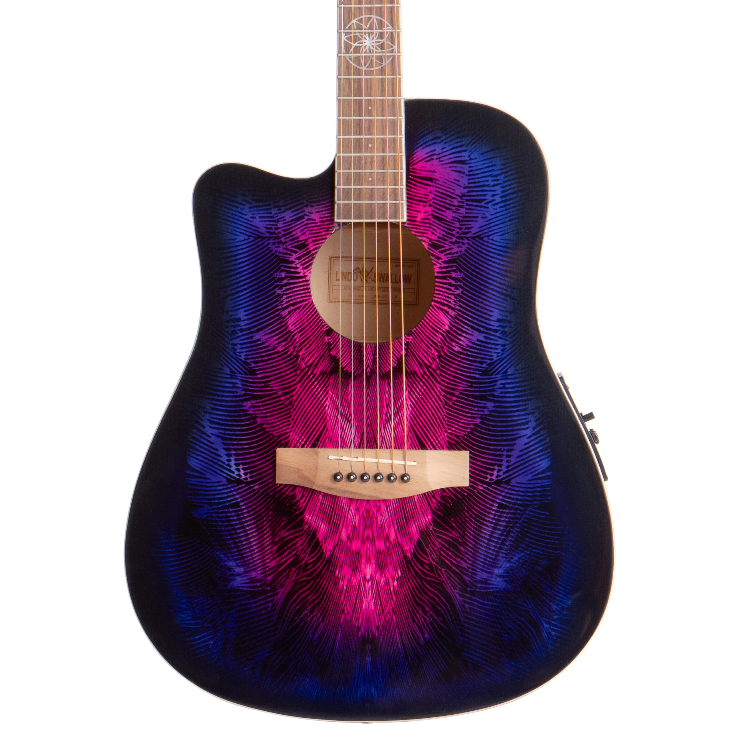 Lindo Chitarra elettroacustica a forma di rondine per mancini in viola preamplificatore digitale Tuner/equalizzatore e custodia imbottita