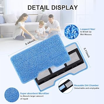 Reusable for Shark Vacmop Replacement Pads: Pad Refill Fit For Shark Wet Vacmop/Vacuum Mop Vac/Vac Mop/Mopvac VM252 VM200 VM200p12 VMP30 VM190 VM250 Cleaner With Dirt Chamber hard floor(1+2+3pack)