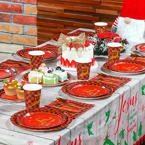 Miniatura 4 de Juego de 175 platos de papel de aluminio para fiesta de Navidad, con diseño de alce, desechables, servilletas, tazas para Año Nuevo, boda,