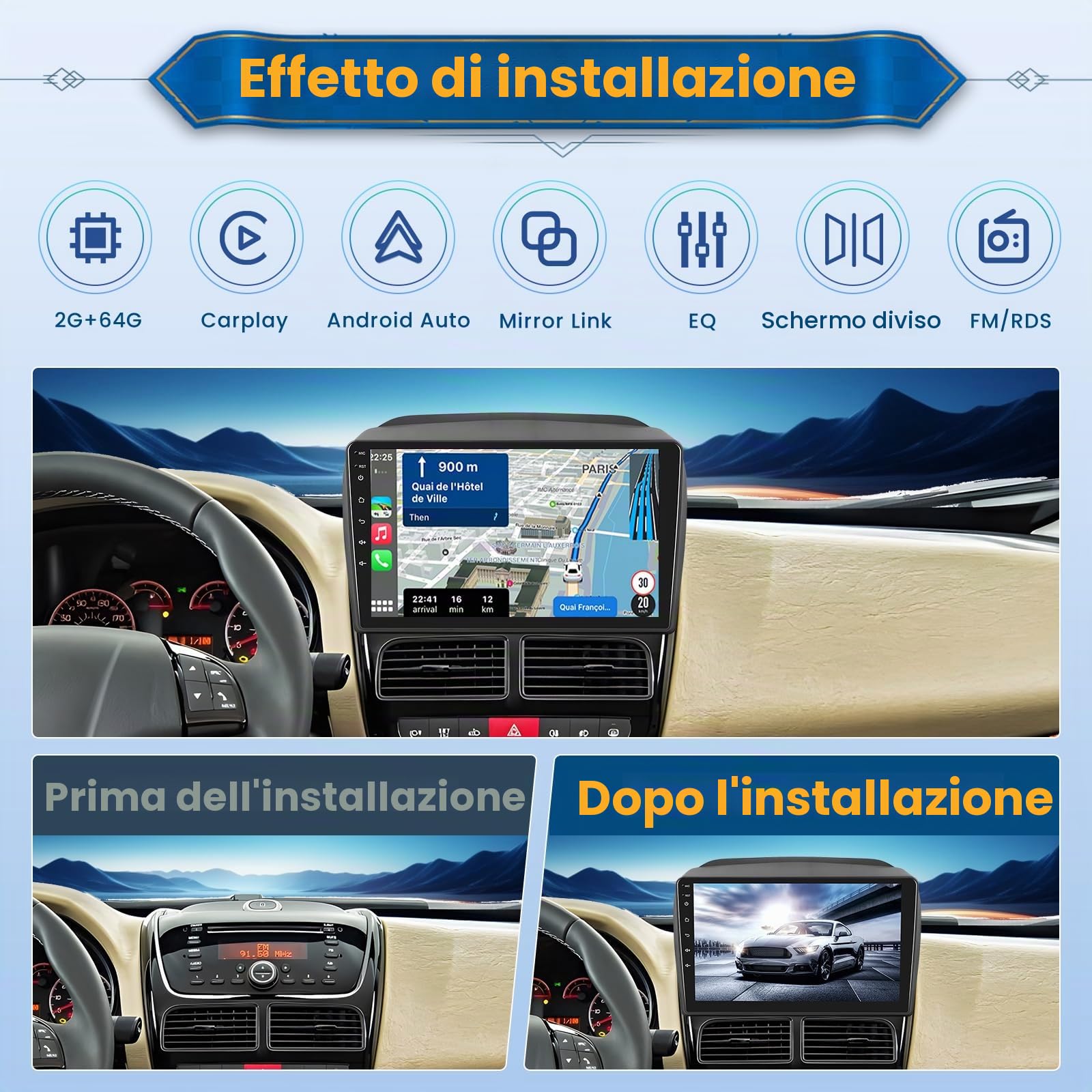 Inefala 2+64GB 9'' Android 15 Autoradio per Fiat Doblo/Opel Combo 2 DIN