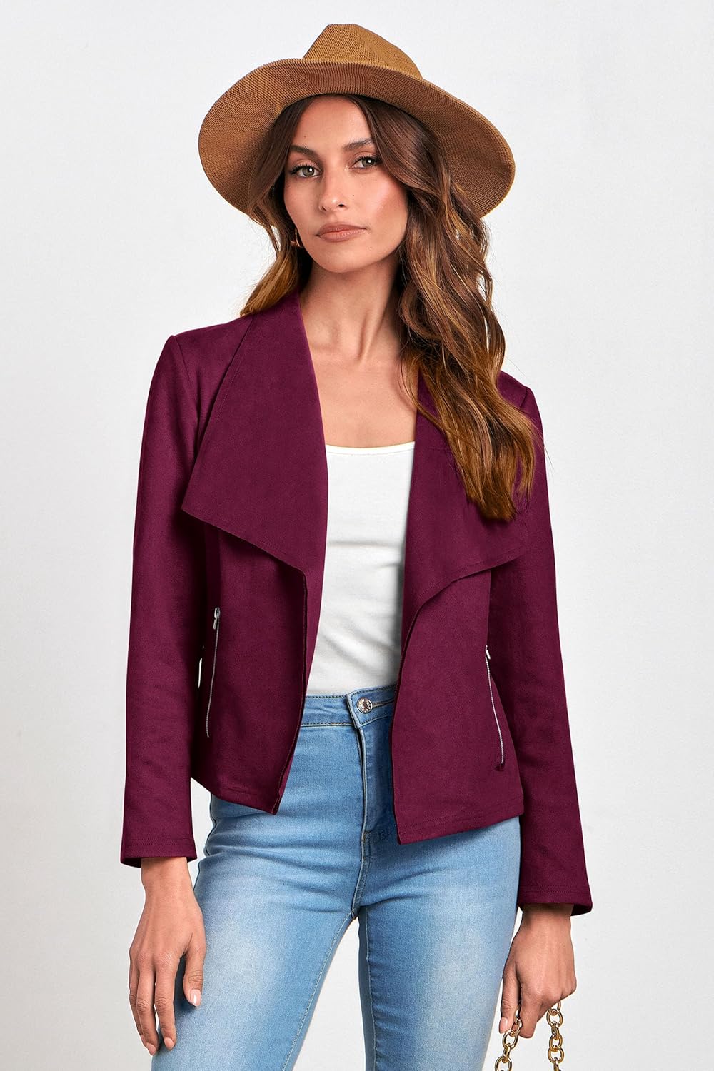 PRETTYGARDEN Women's Faux Suede Jackets 2026 Fashion Fall Clothes Long Sleeve Open Front Cropped Coat Outwear - Image 5