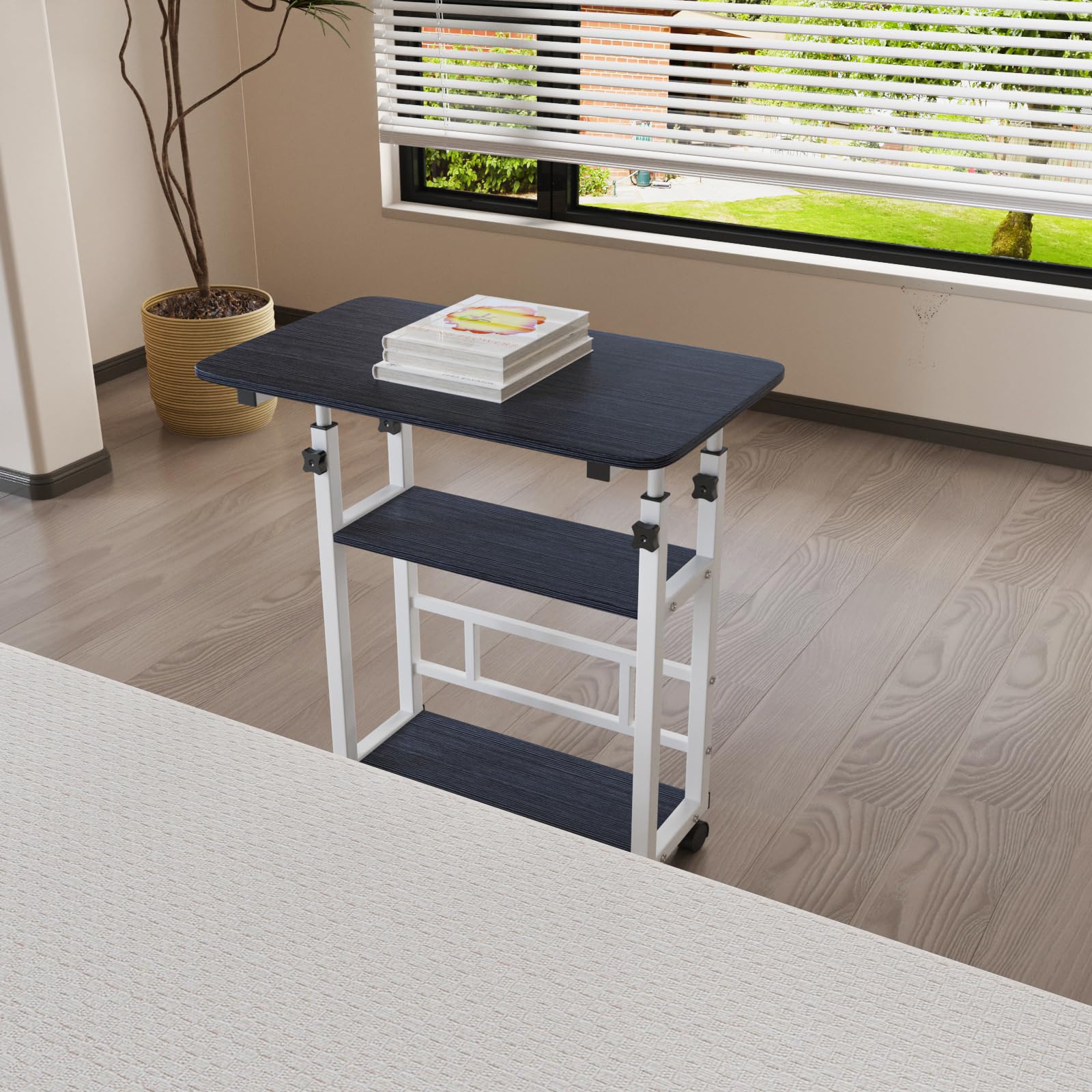 OHMG Tavolo Rotolante 60 x 40 cm, Scrivania, Letto Divano, Legno, Regolabile in Altezza 63-90 cm, Ruote, Tavolo Supplemento Angolo Regolabile, Camera, Divano, Legno