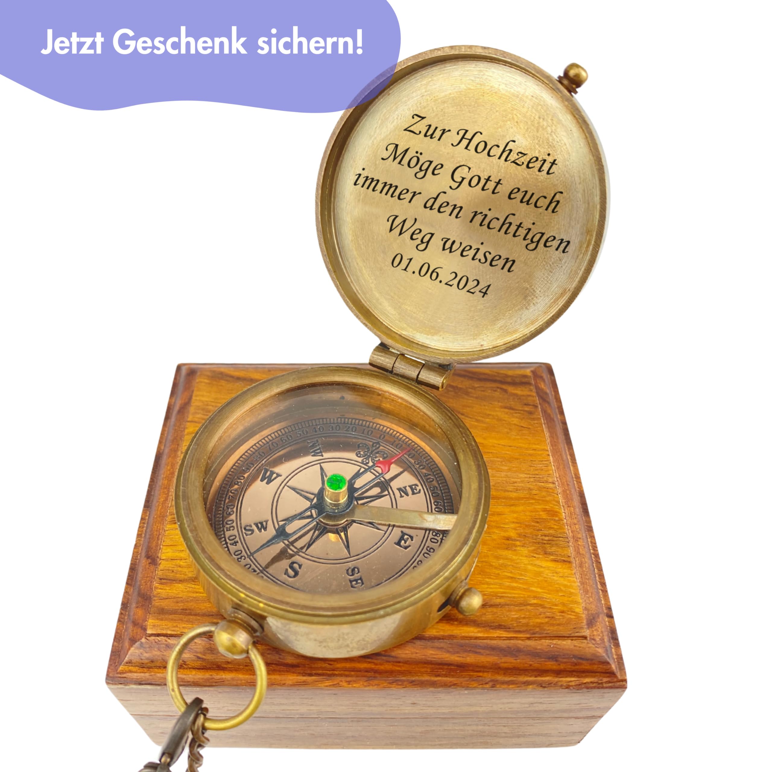 Personalisierter Kompass mit Gravur Kirchenmotiv und Wunschtext Dein Name und Text tolle Geschenkidee für Taufe Kommunion Firmung Konfirmation