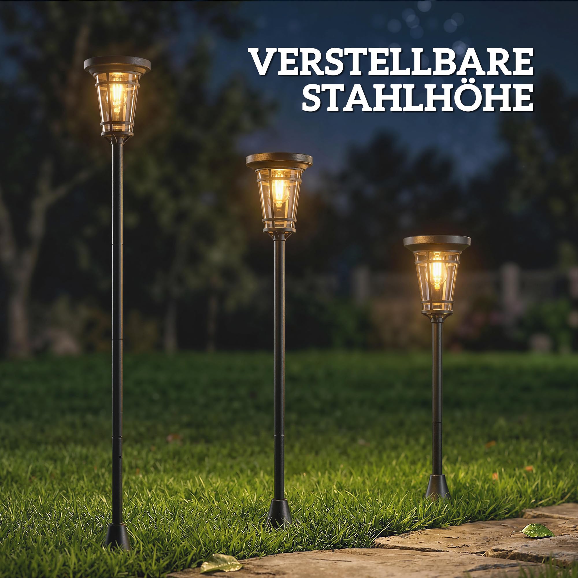 Outsunny Solar Laterne 2er-Set Stehleuchte 180cm Höhenverstellbar Außen | Gartenlaterne, 2 Helligkeitsmodi, Lichtsensor Schalter, IP44, für Garten Balkon, Solar Laternen, Solarlampen, Solarlaterne