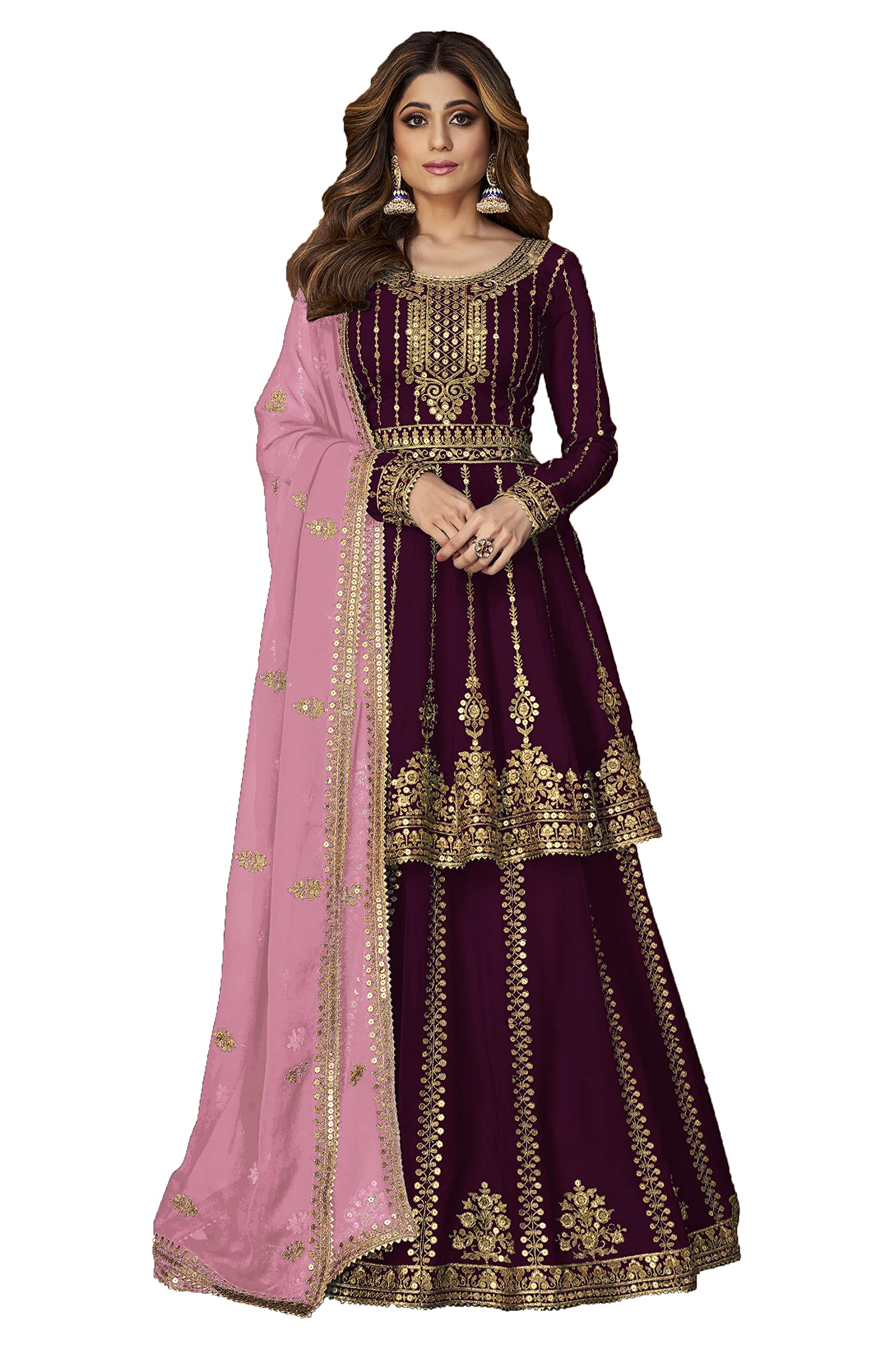 STELLACOUTURE Indian Pakistani traditional rich look lehenga type georgette salwar kameez suit for women with dupatta 2404-O