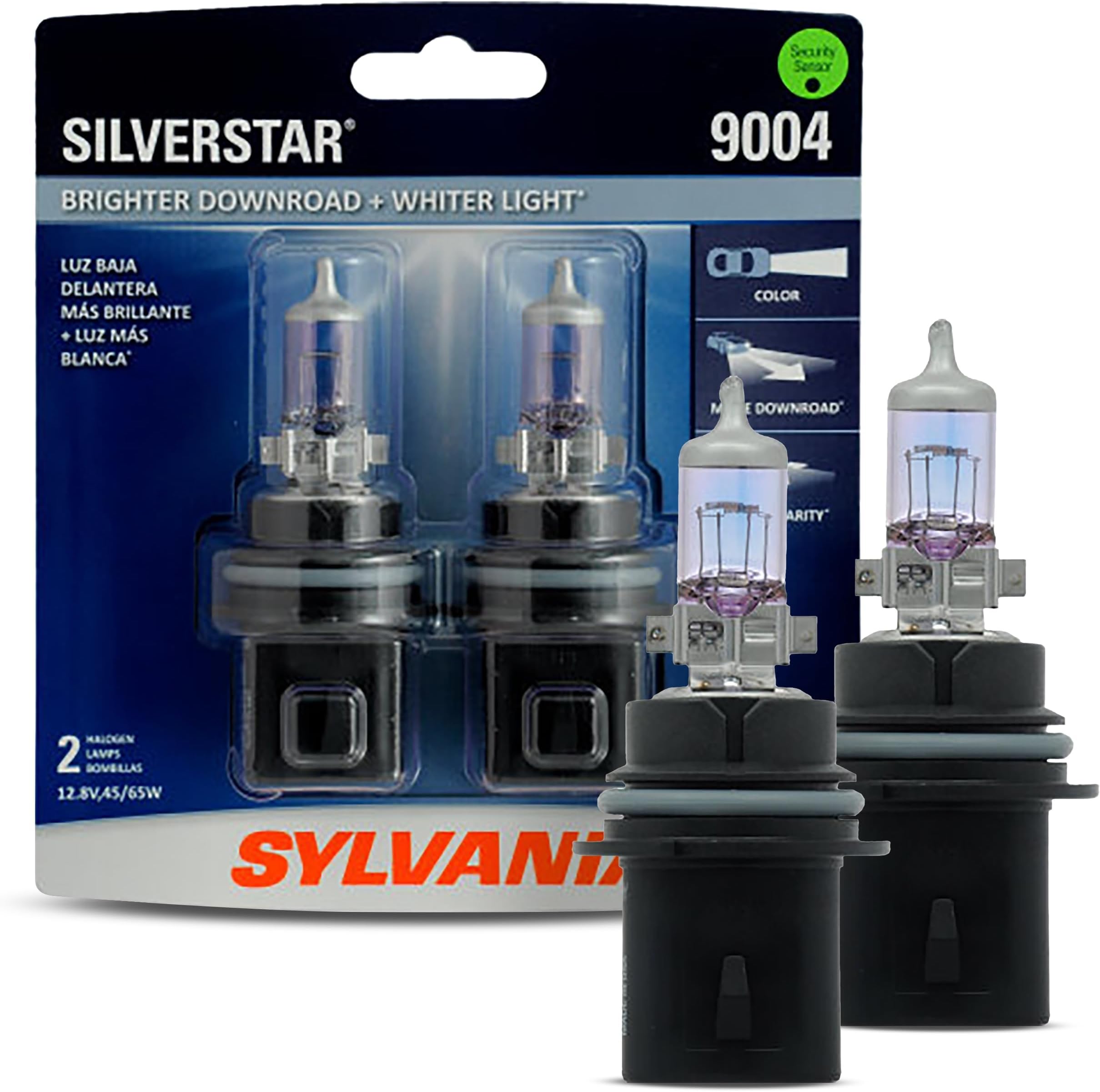 9004 SilverStar - High Performance Halogen Headlight Bulb, High Beam, Low Beam and Fog Replacement Bulb, Brighter Downroad with Whiter Light (Contains 2 Bulbs)