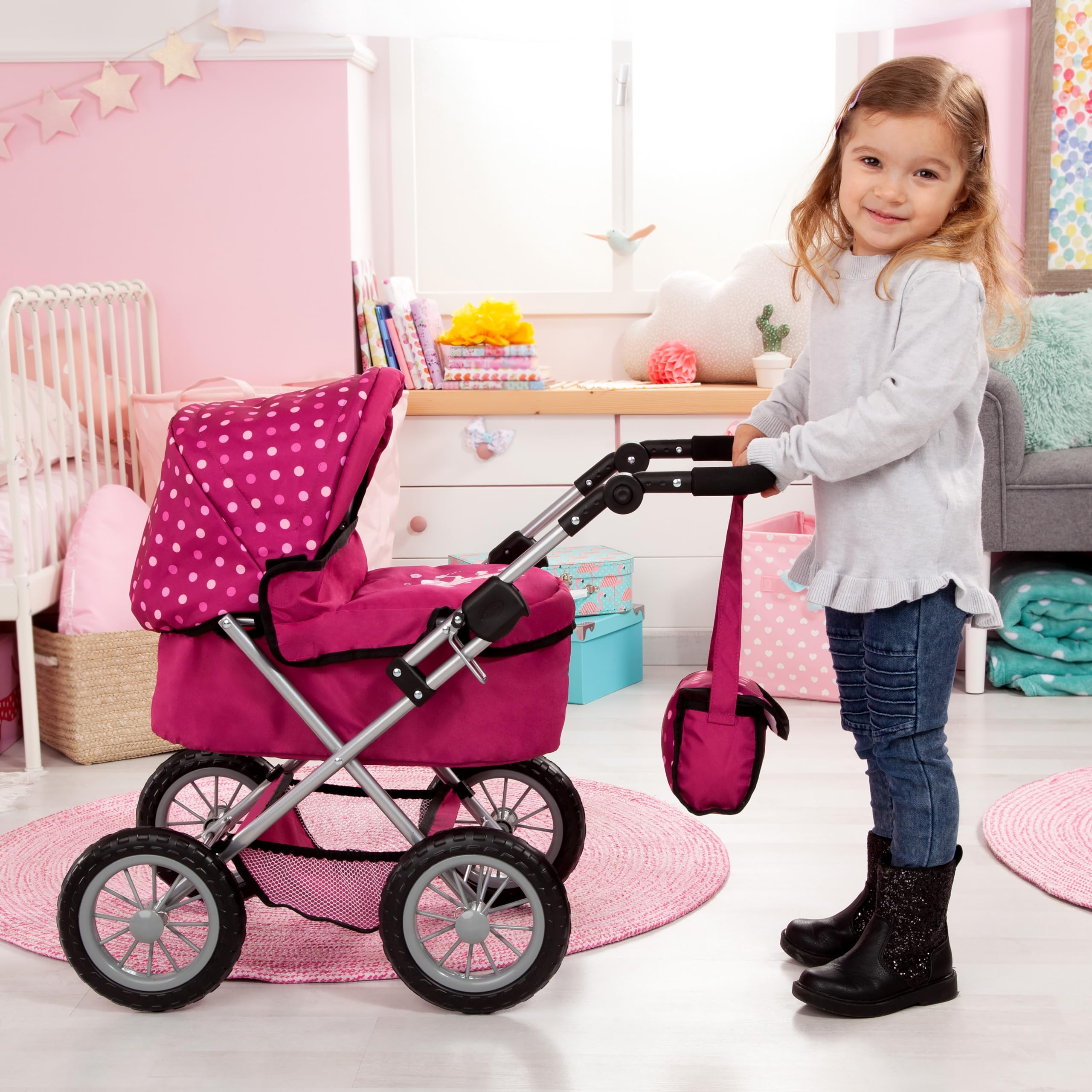 Bayer Design 13067Aa, Cochecito, Carro Muñecas Trendy, Combolsa, Plegable, Ajustable, Rojo, Hadas, Color Motivo