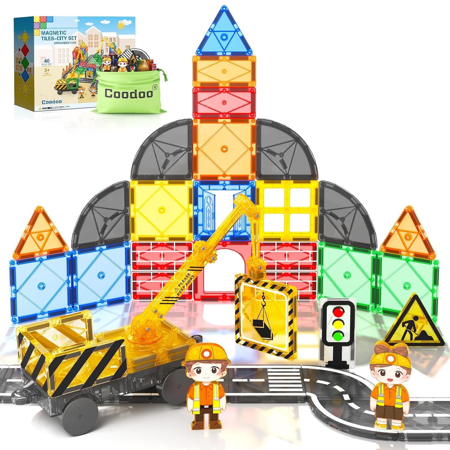 Coodoo Magnetic Tiles Kids Toys STEM Magnet Toy for Toddler Magnetic Blocks Building Preschool Learning Sensory Montessori Toys for 3+ Year Old Boys and Girls, Safe Creativity Toddler Kids Toy 40PCS, view 8
