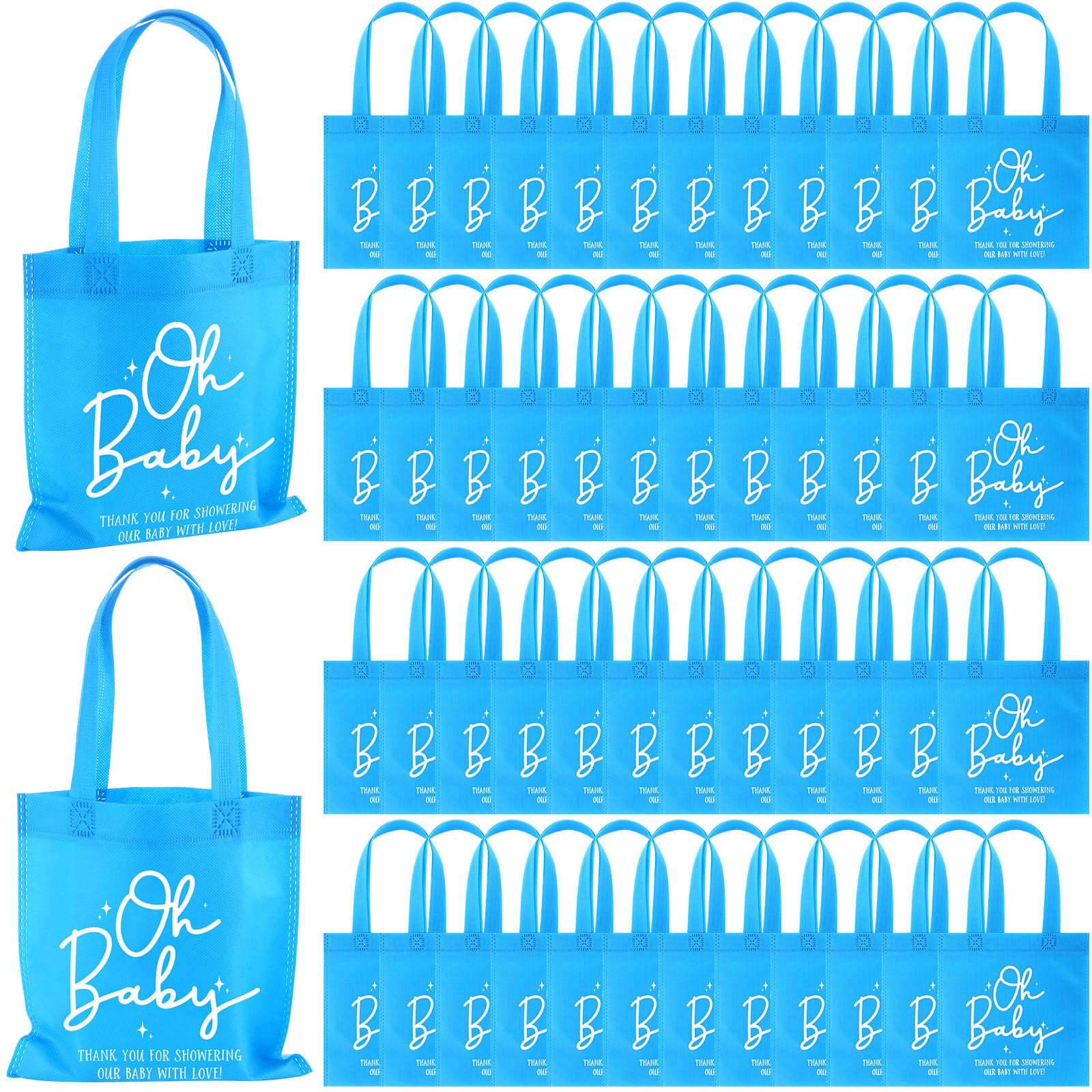 Sweetude 50 Pcs Baby Shower Treat Tote Non Woven Gift Goodie Bag with Handle Bulk for Guest Girl Boy Gender Reveal Party(Blue)